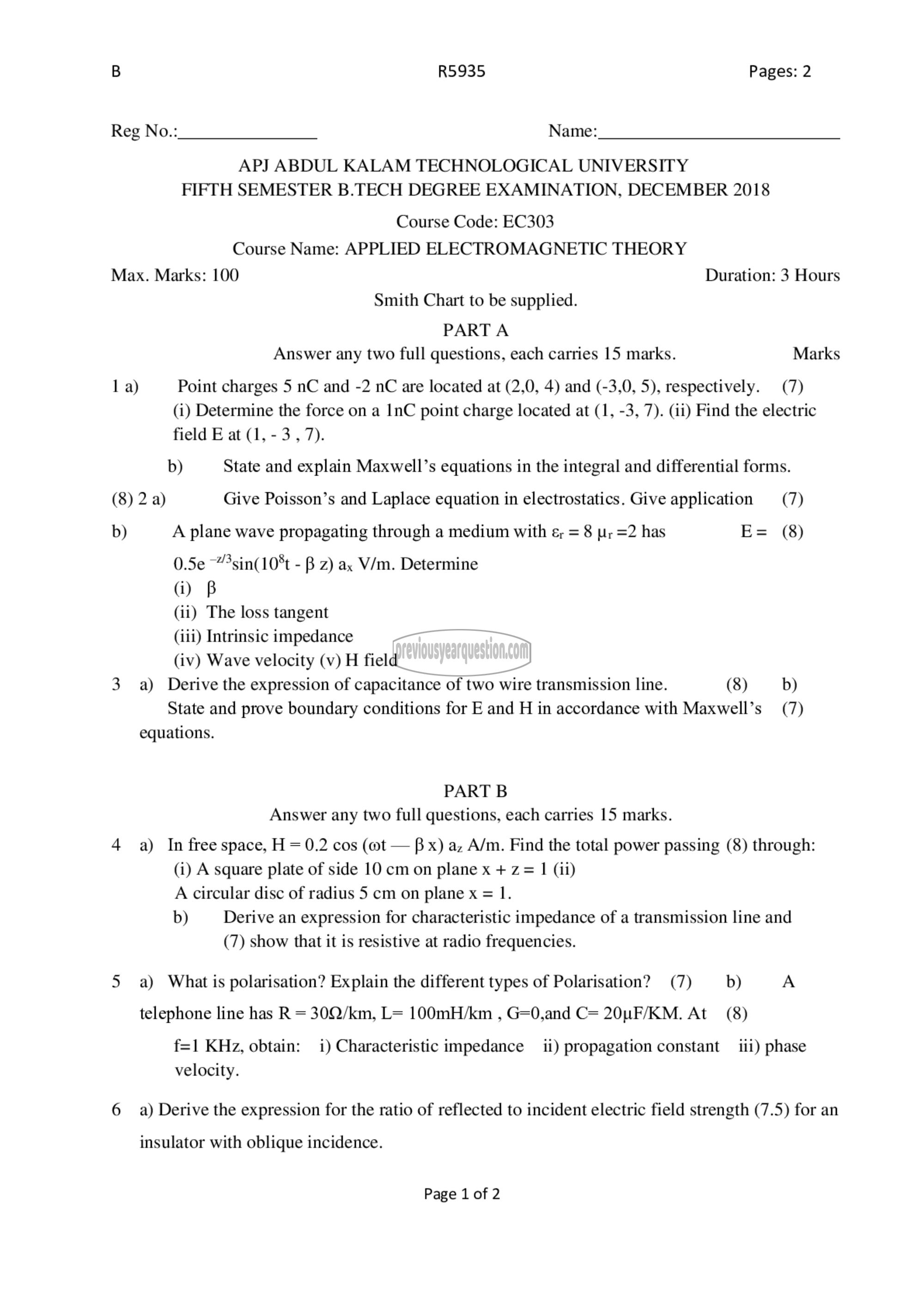 Question Paper - Applied Electromagnetic Theory-1