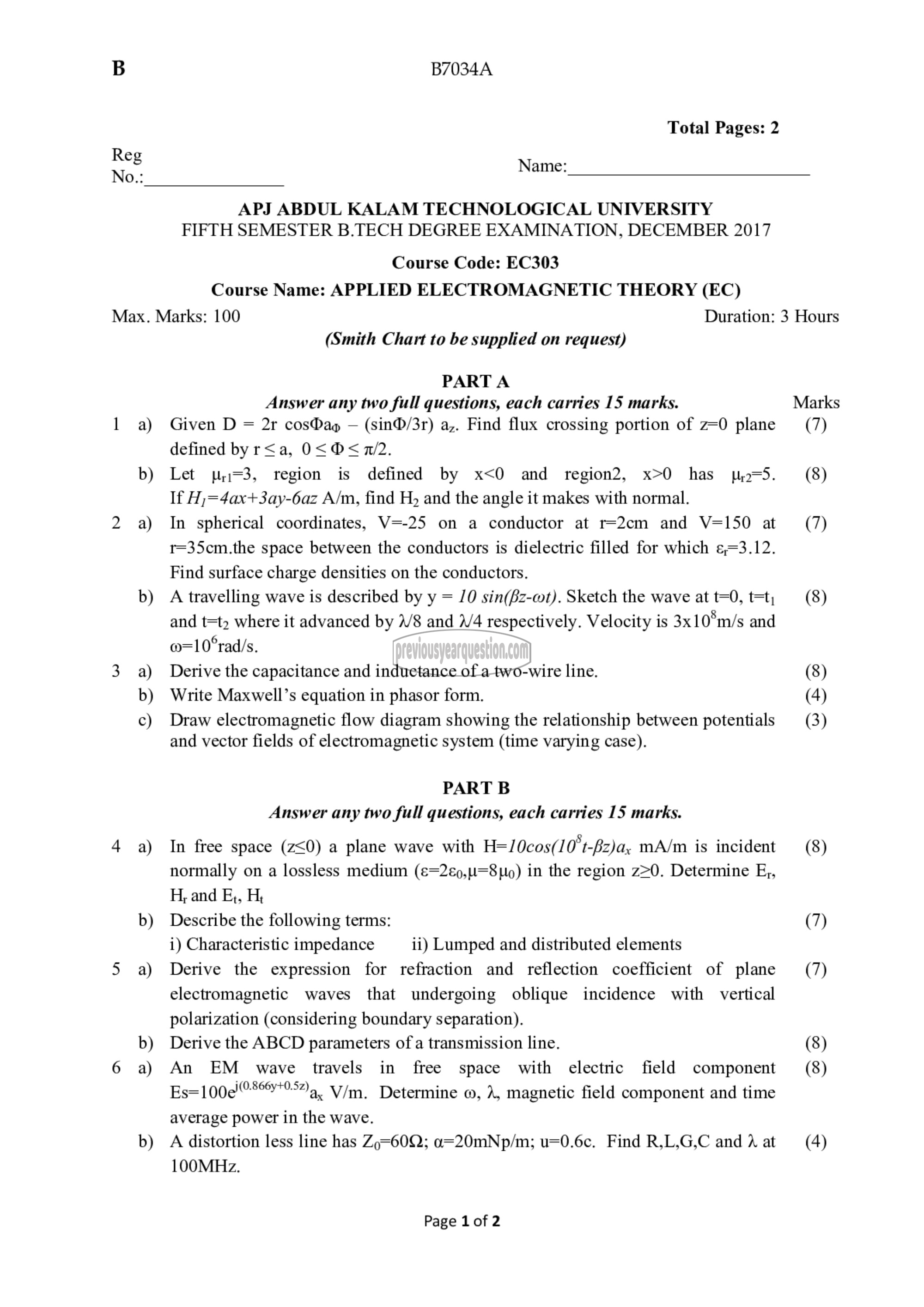 Question Paper - Applied Electromagnetic Theory-1