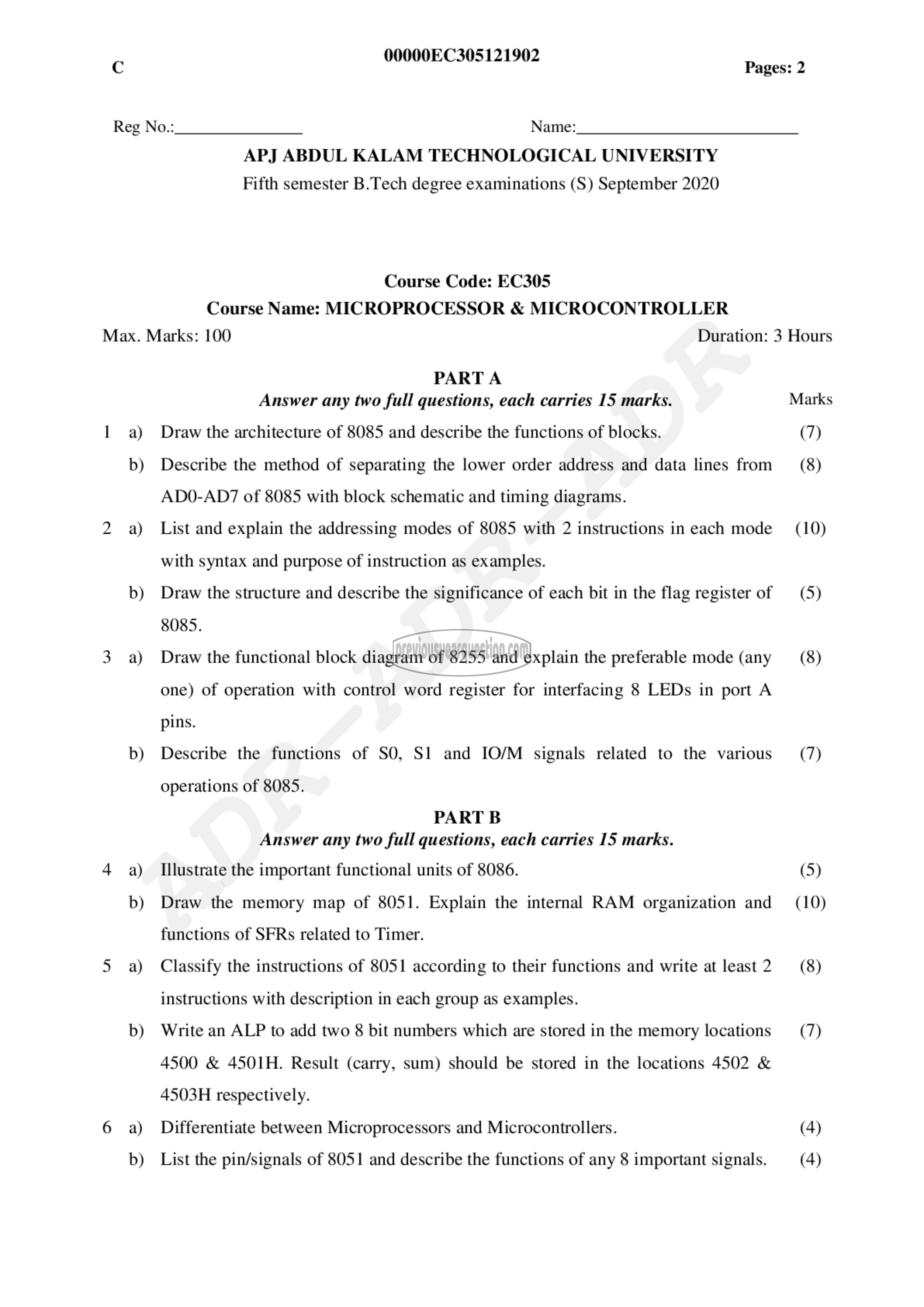 Question Paper - Microprocessors & Microcontrollers-1