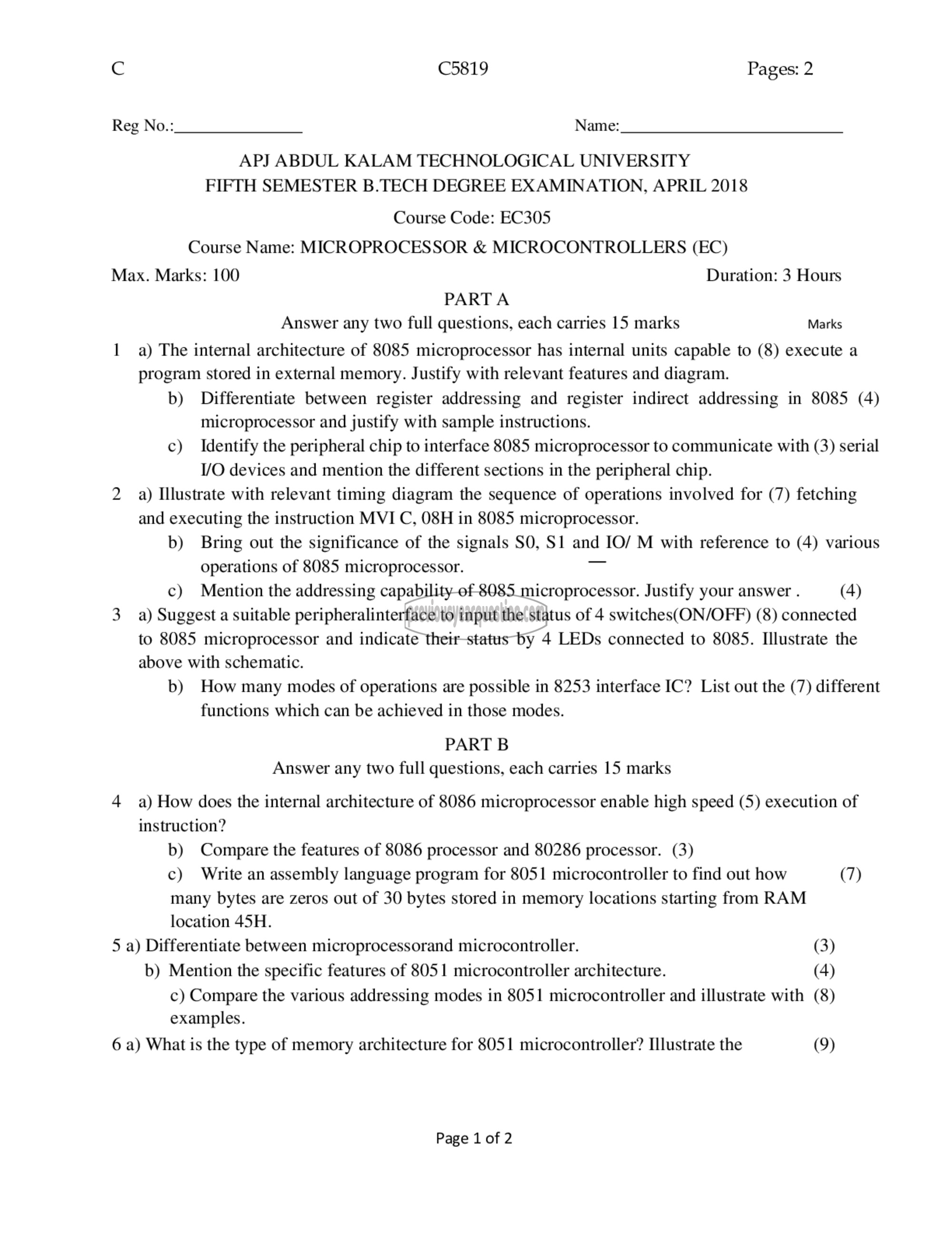 Question Paper - Microprocessors & Microcontrollers-1