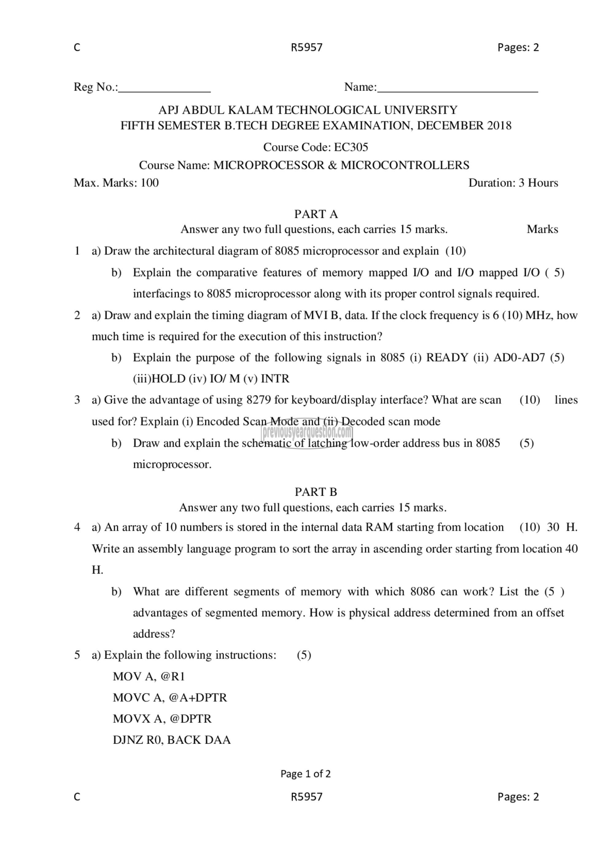 Question Paper - Microprocessors & Microcontrollers-1