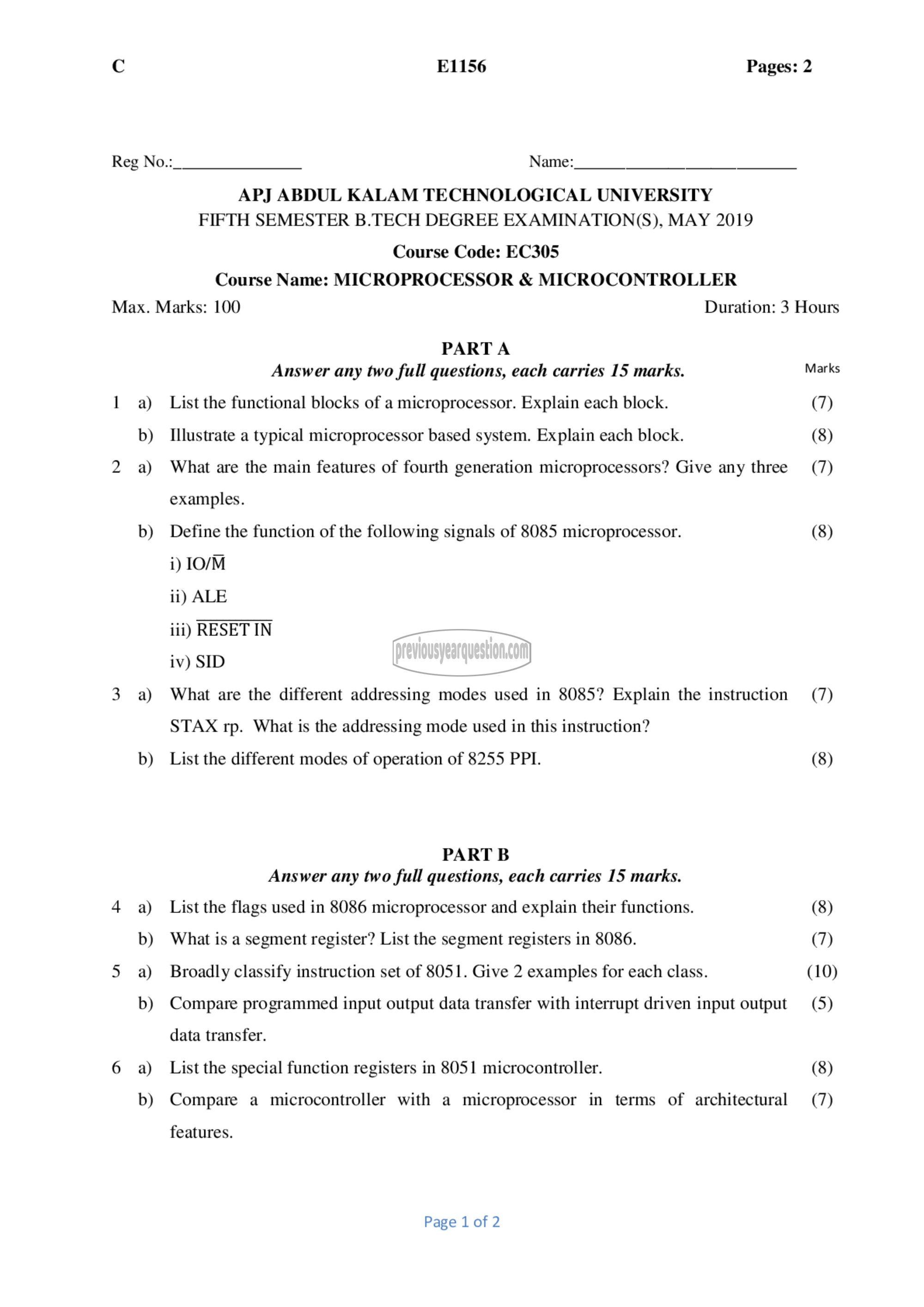 Question Paper - Microprocessors & Microcontrollers-1