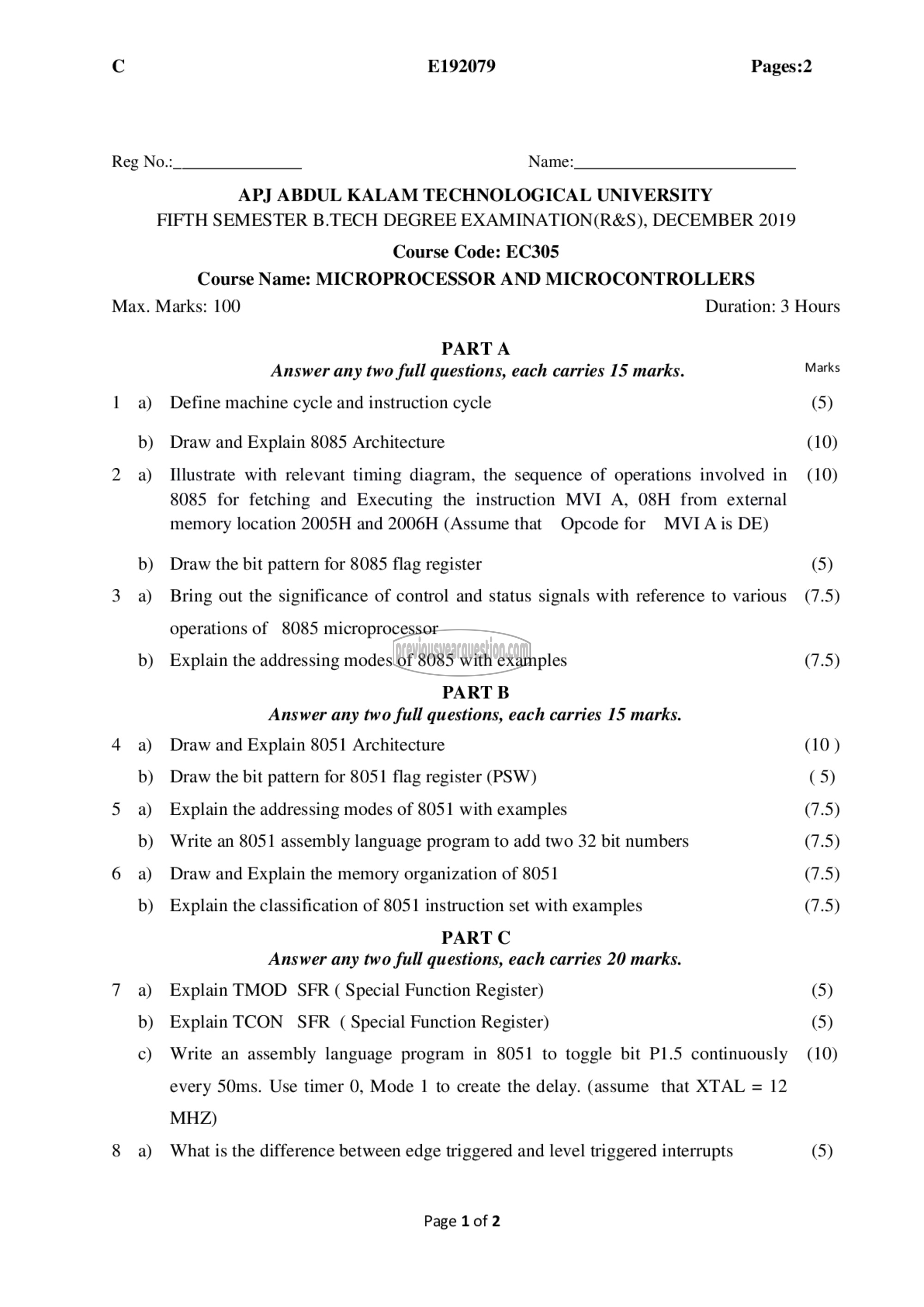 Question Paper - Microprocessors & Microcontrollers-1