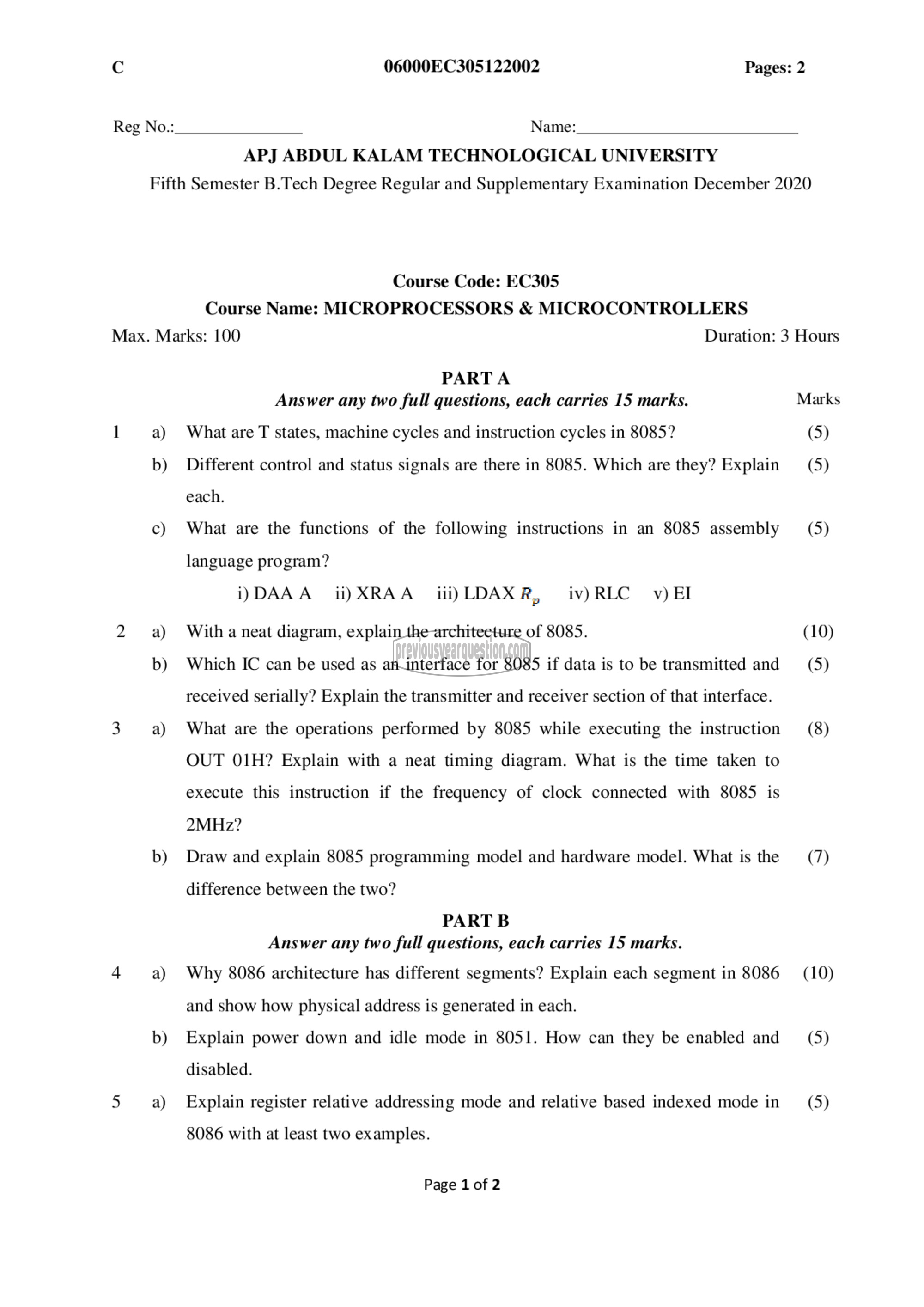 Question Paper - Microprocessors & Microcontrollers-1