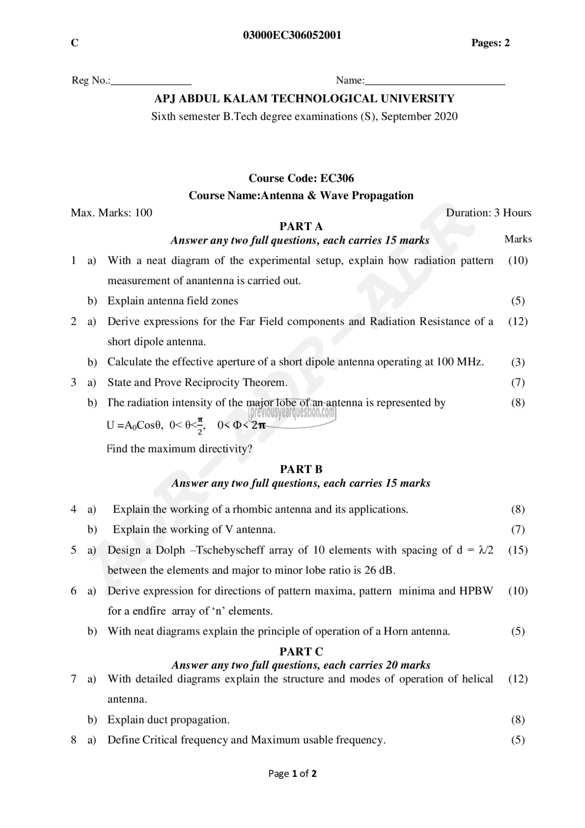 Question Paper - Antenna & Wave Propagation-1