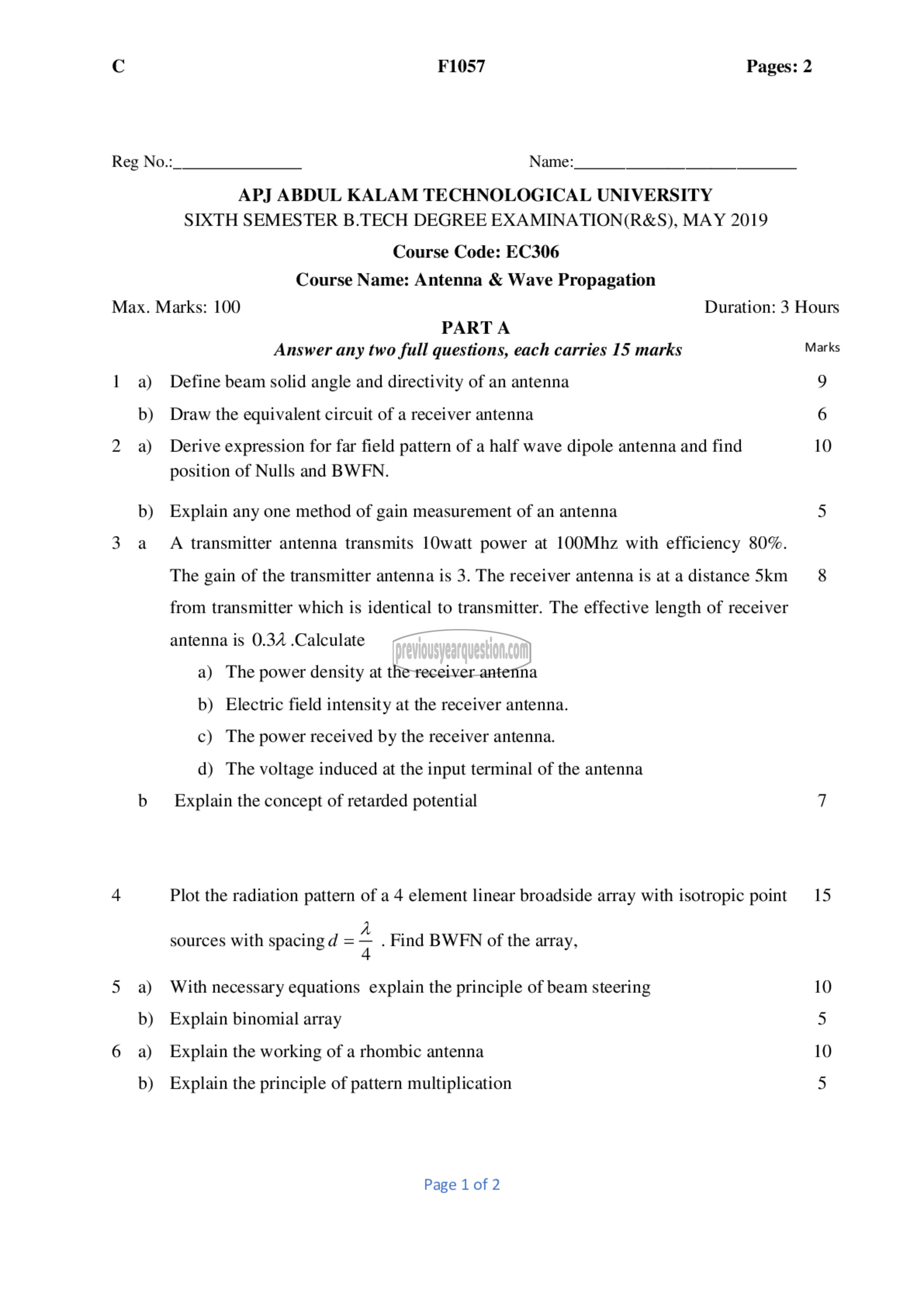 Question Paper - Antenna & Wave Propagation-1