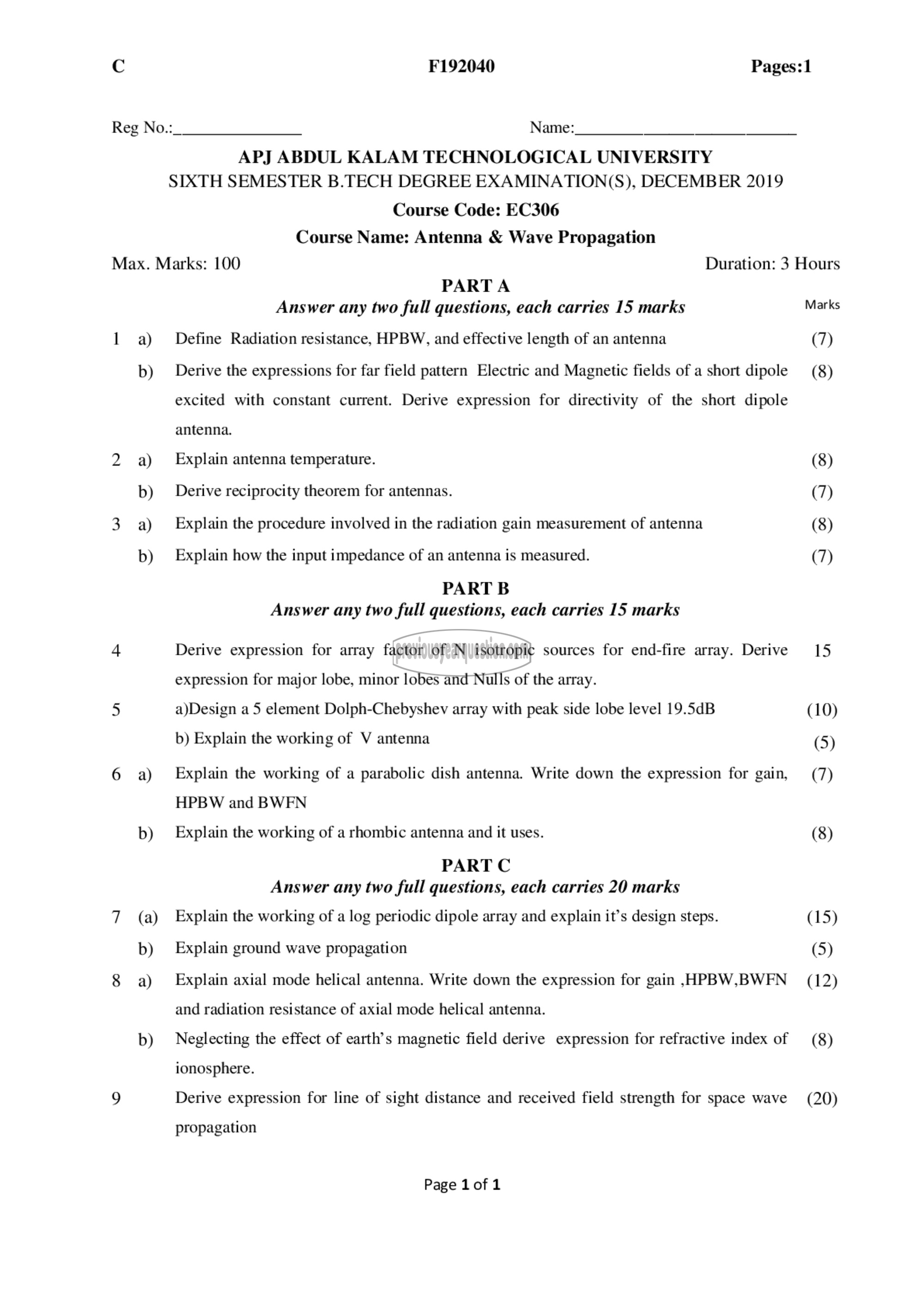 Question Paper - Antenna & Wave Propagation-1