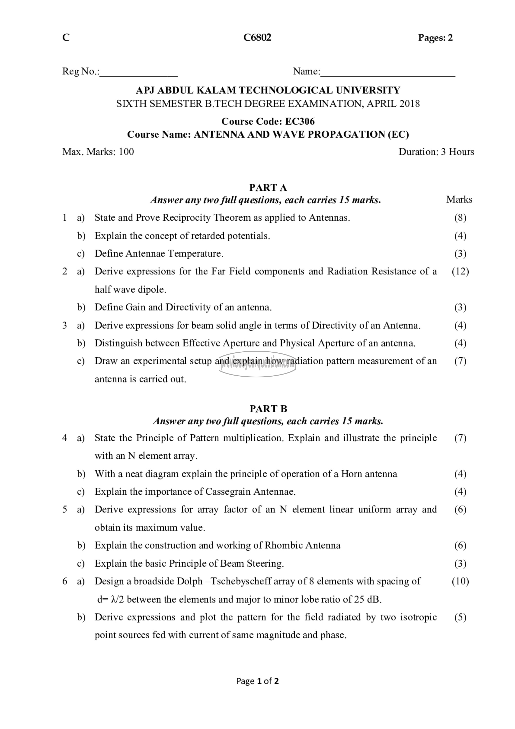 Question Paper - Antenna & Wave Propagation-1