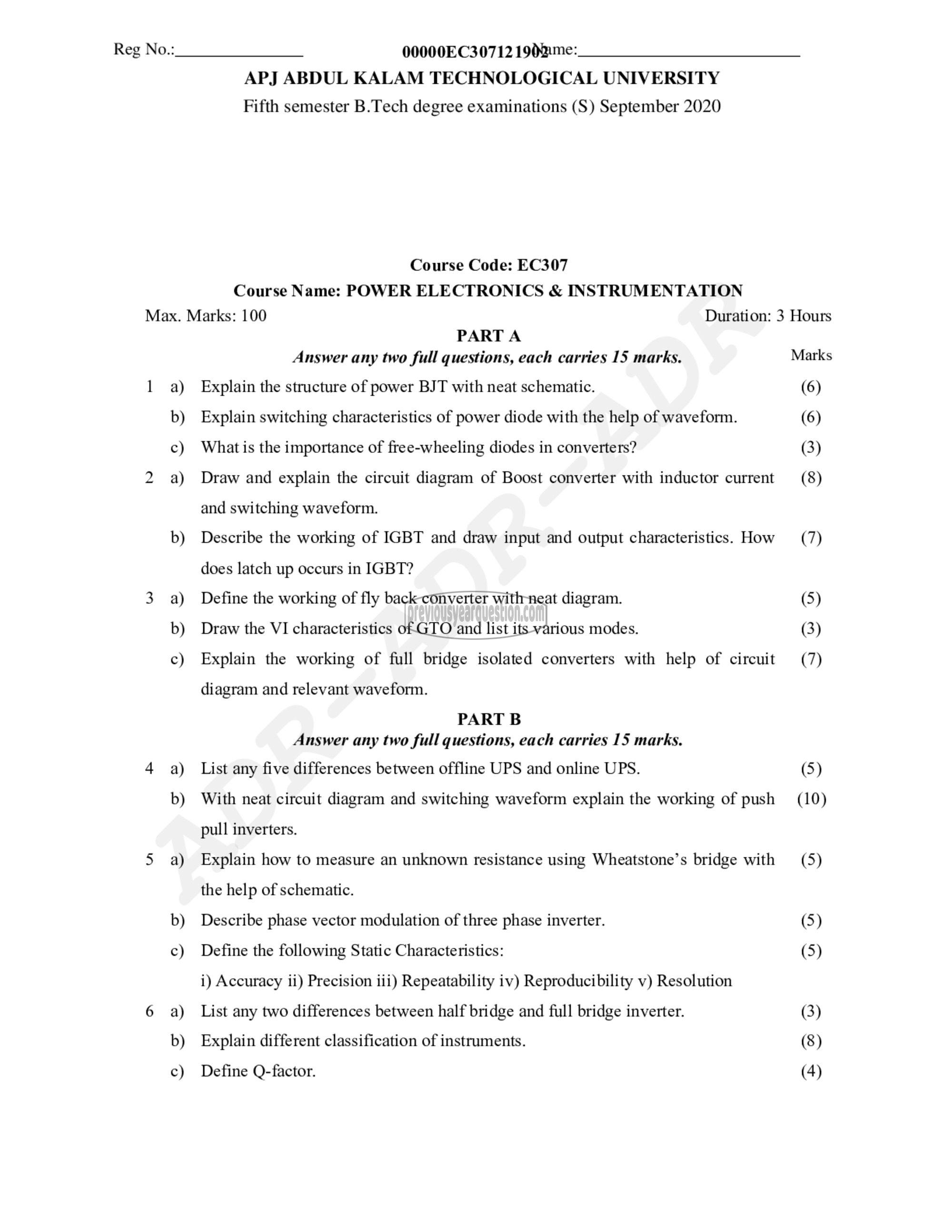 Question Paper - Power Electronics & Instrumentation-1