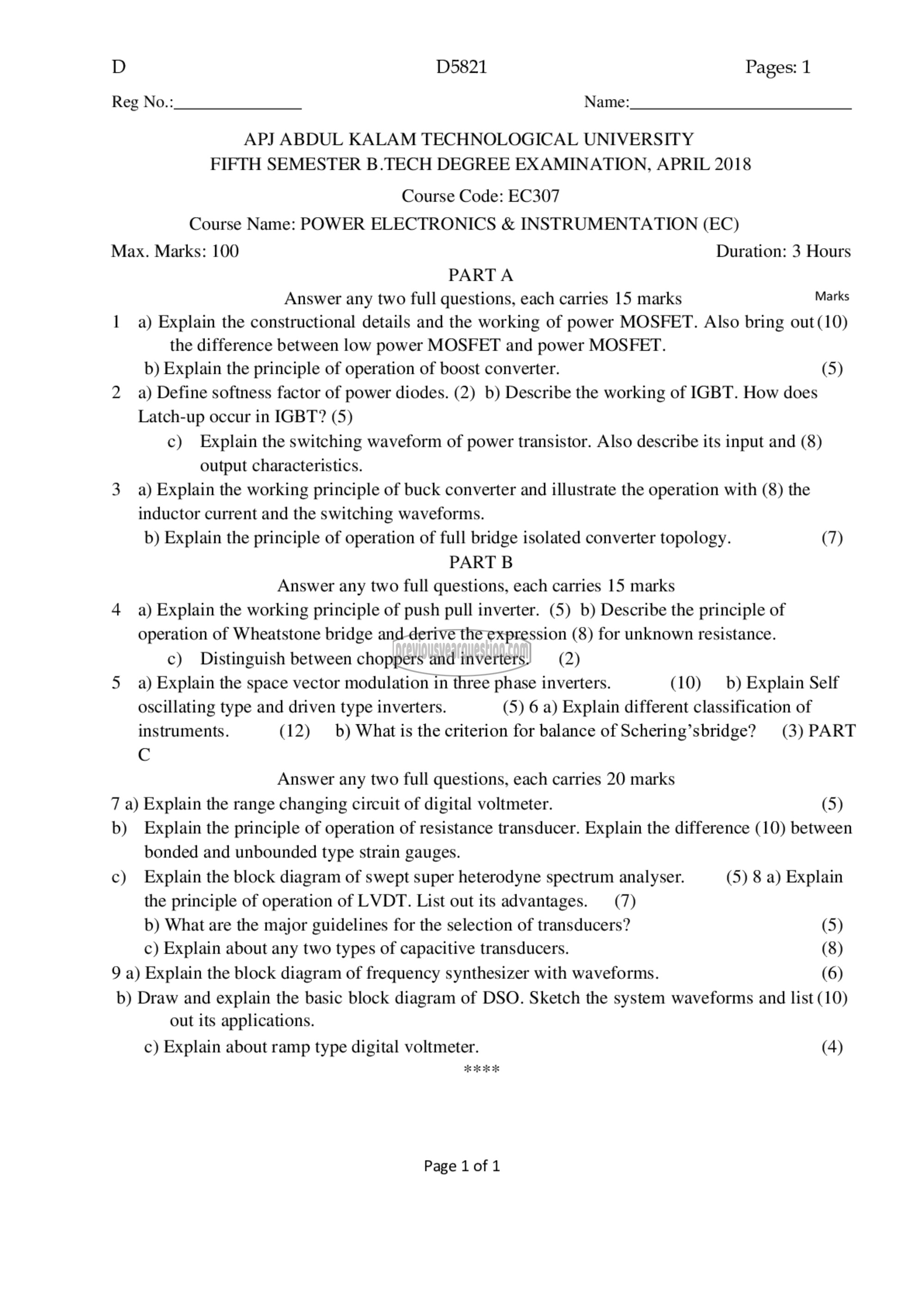 Question Paper - Power Electronics & Instrumentation-1