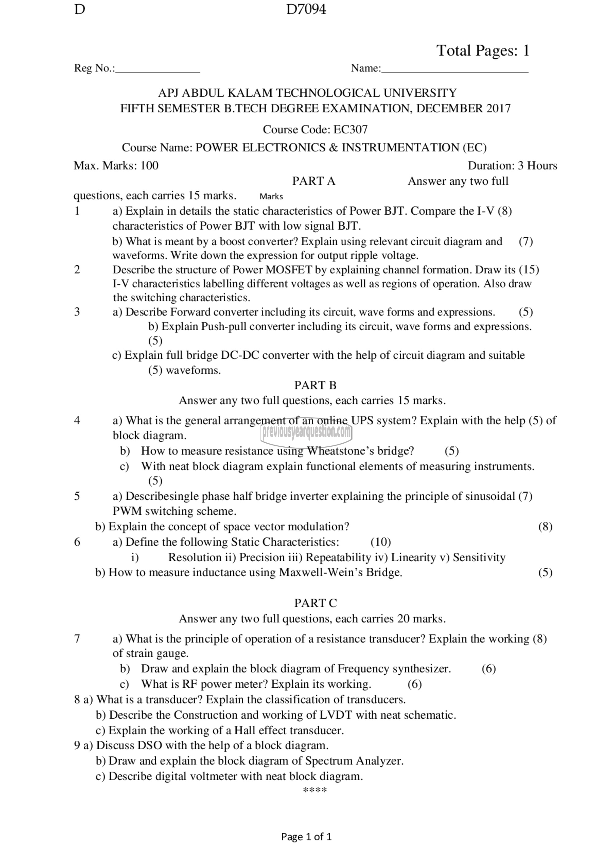 Question Paper - Power Electronics & Instrumentation-1