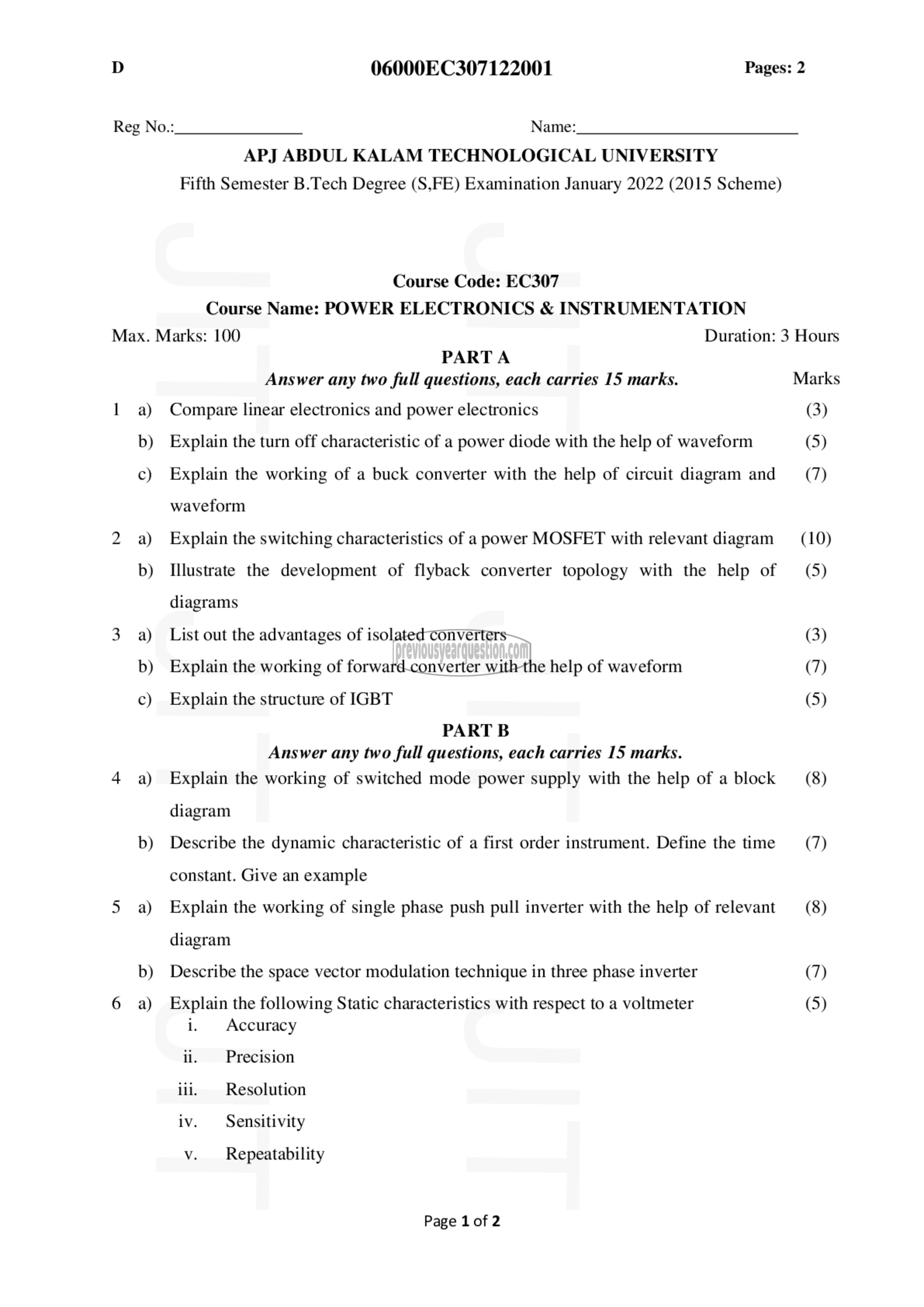 Question Paper - Power Electronics & Instrumentation-1