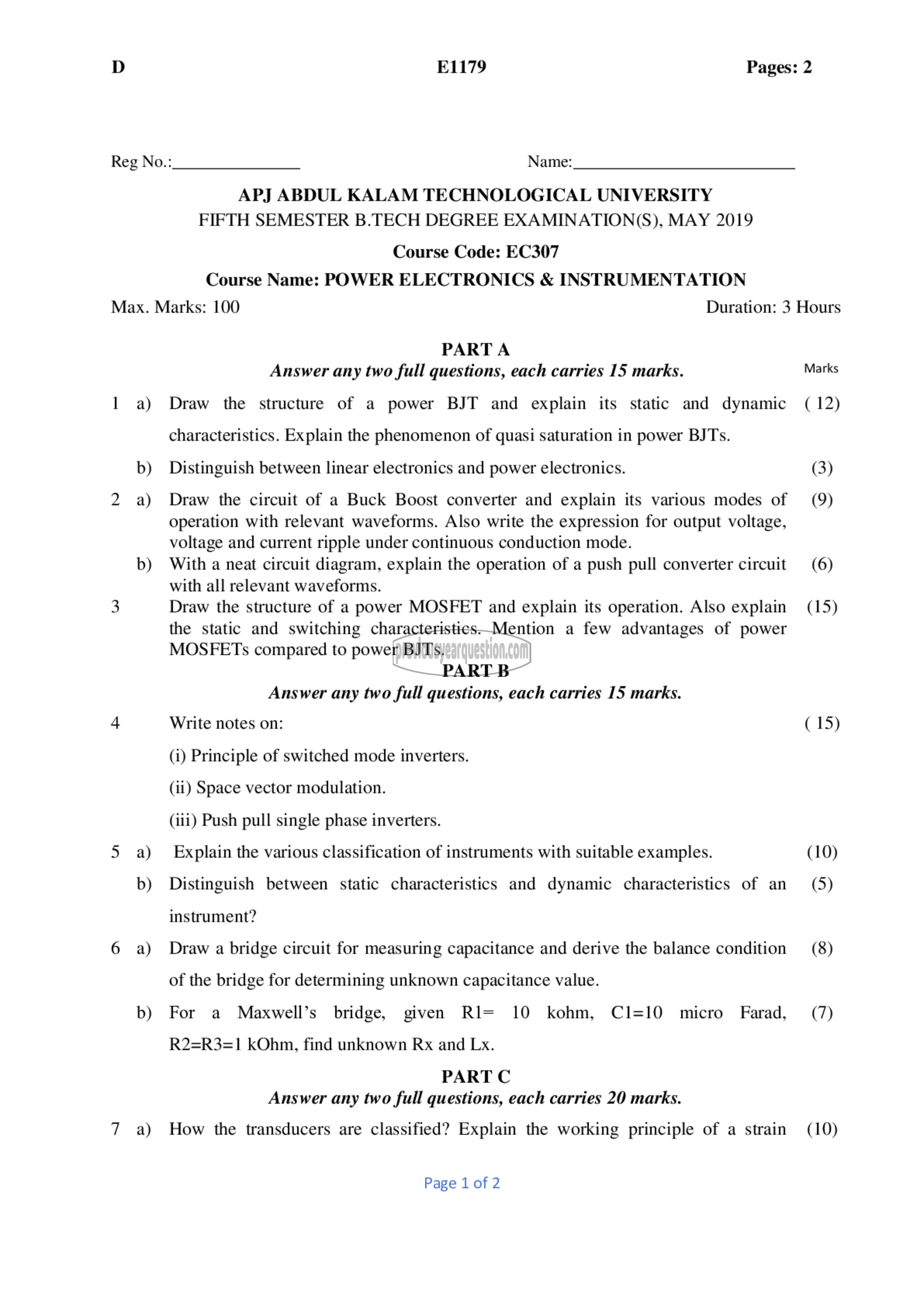 Question Paper - Power Electronics & Instrumentation-1