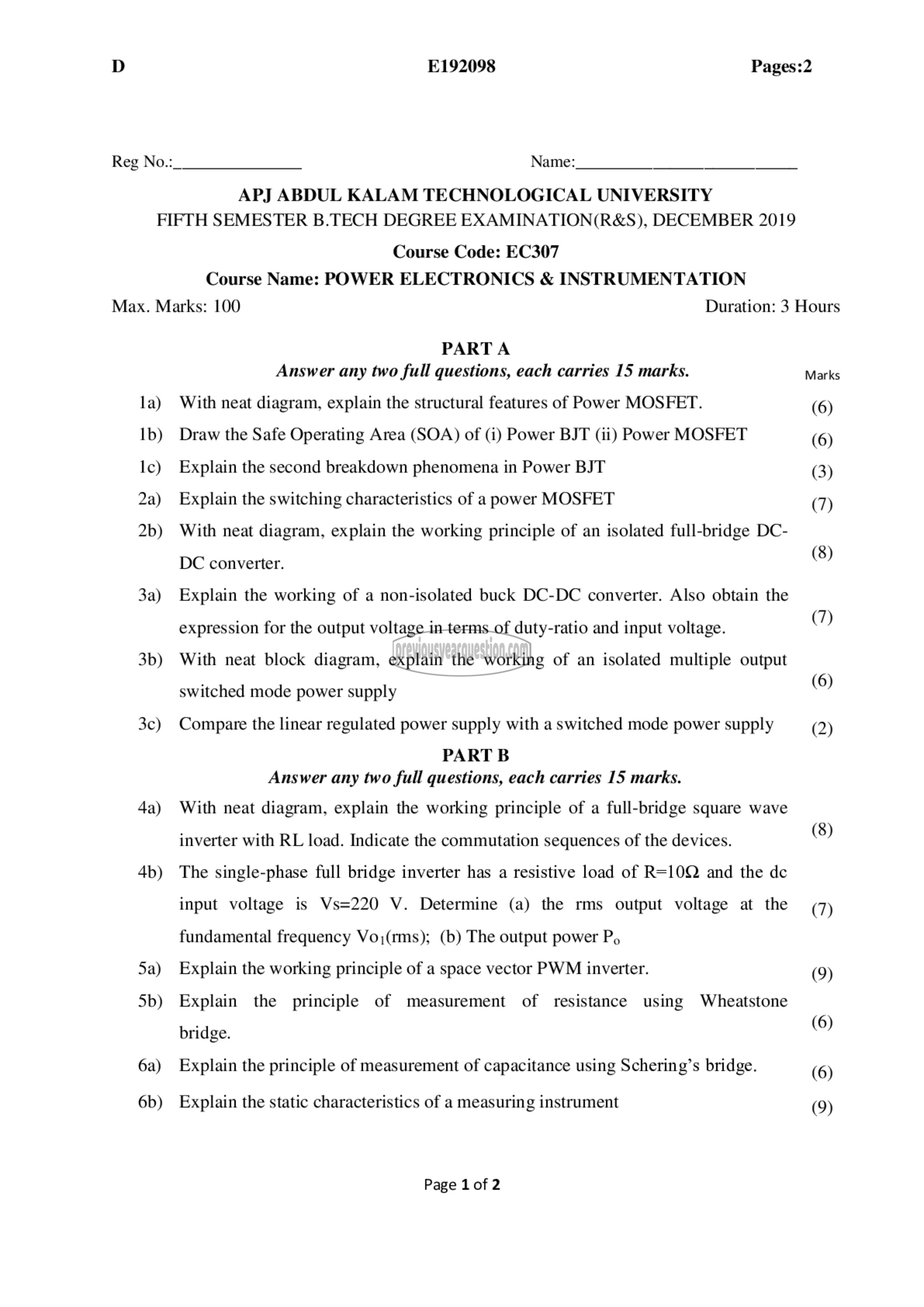 Question Paper - Power Electronics & Instrumentation-1