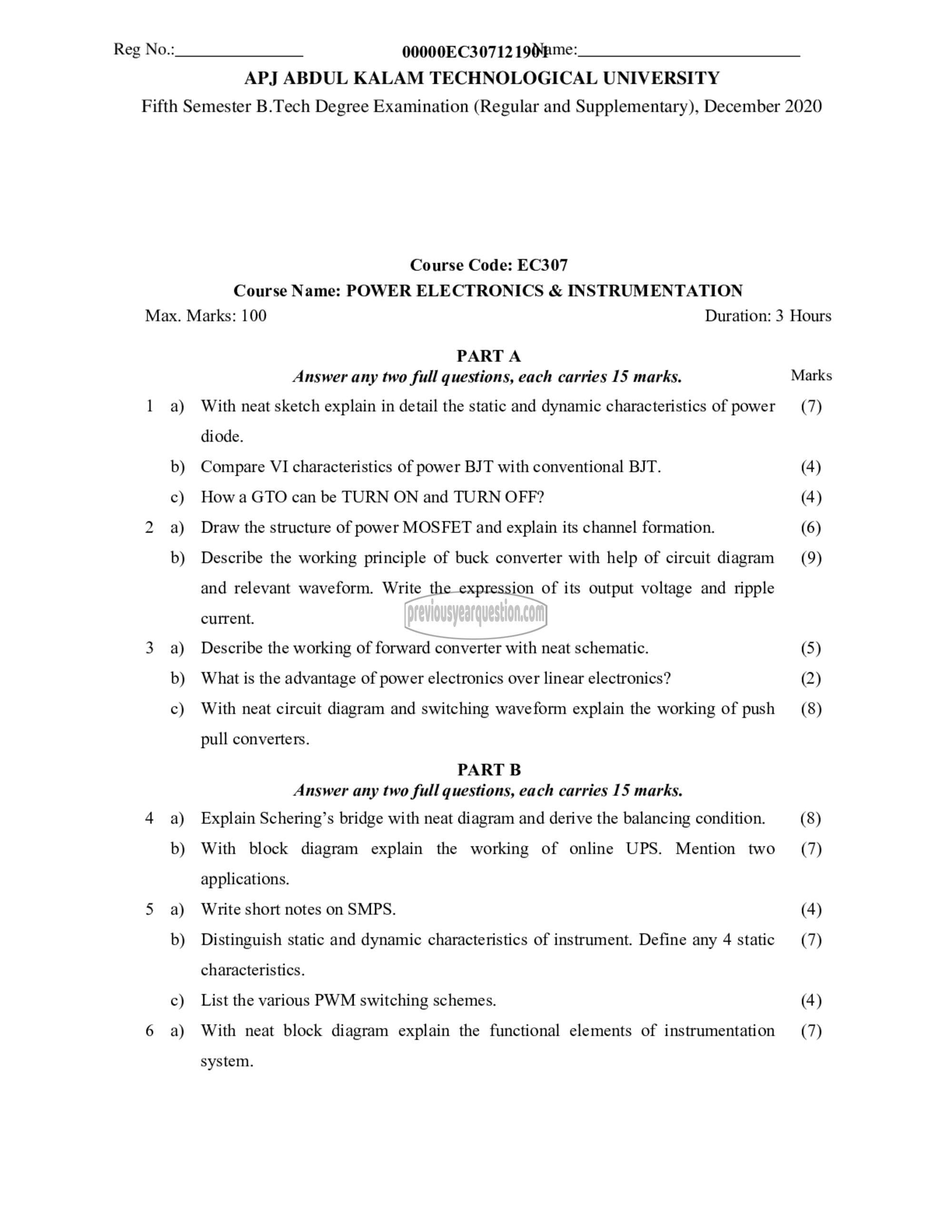 Question Paper - Power Electronics & Instrumentation-1