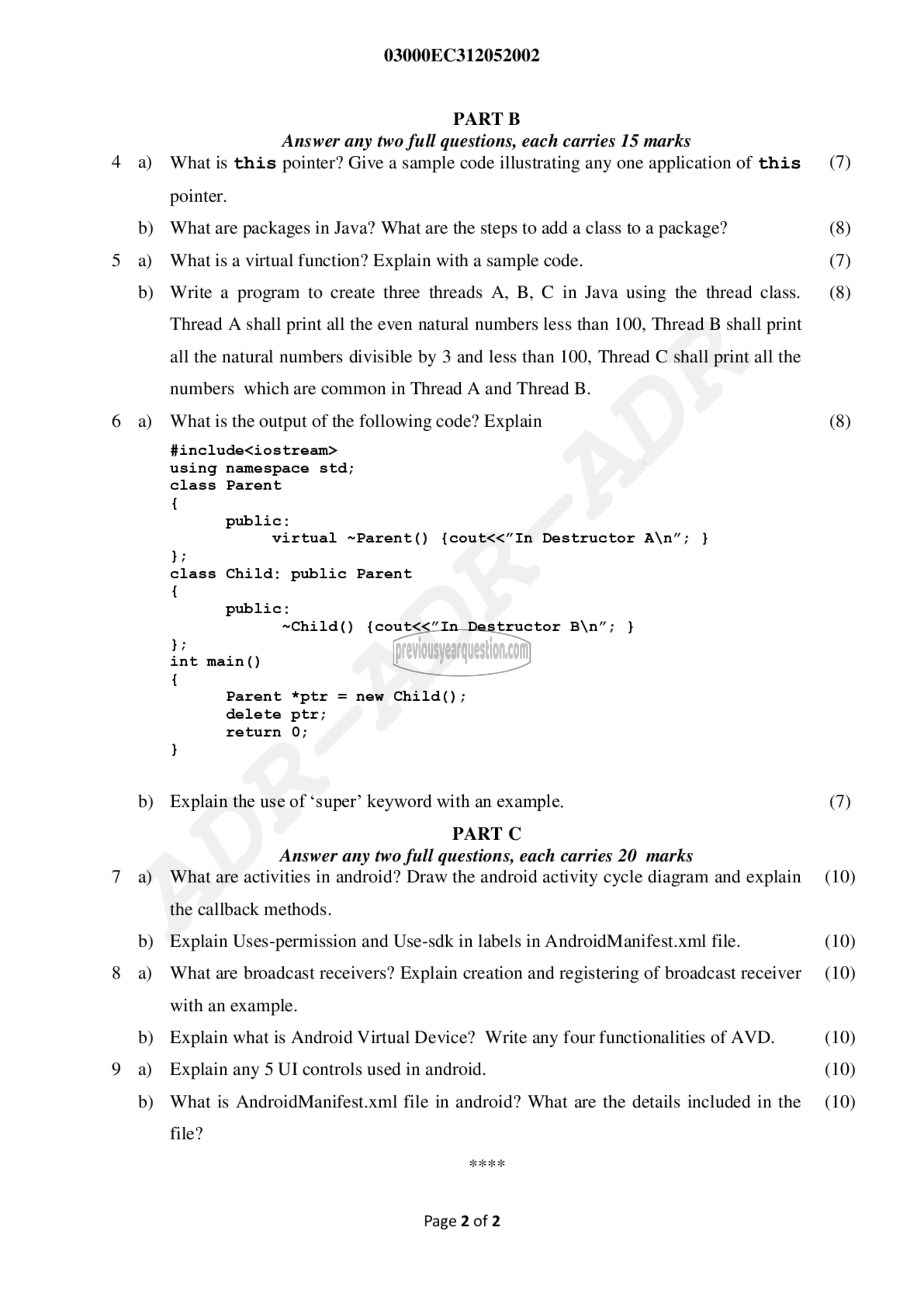 Question Paper - Object Oriented Programming-2