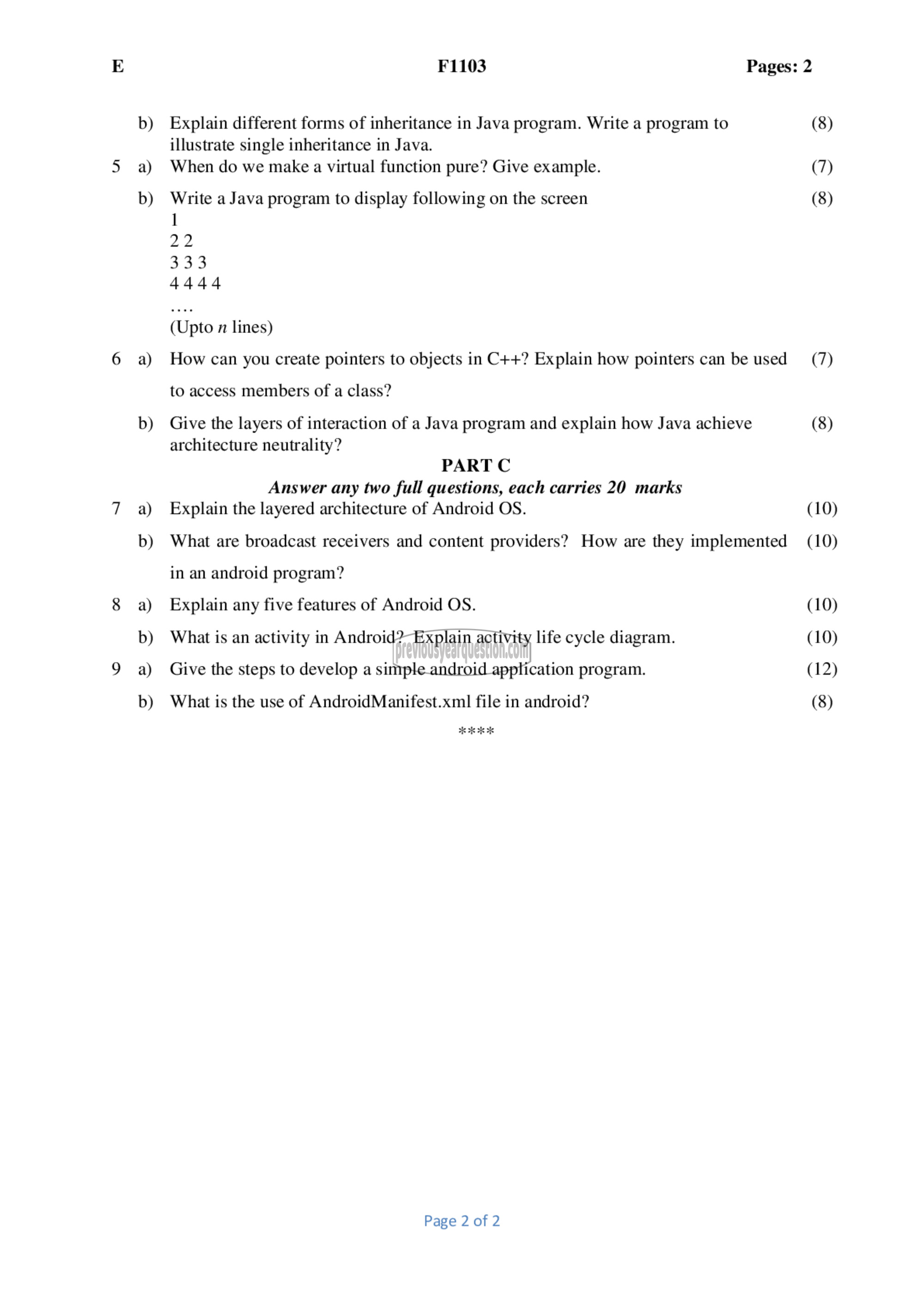 Question Paper - Object Oriented Programming-2