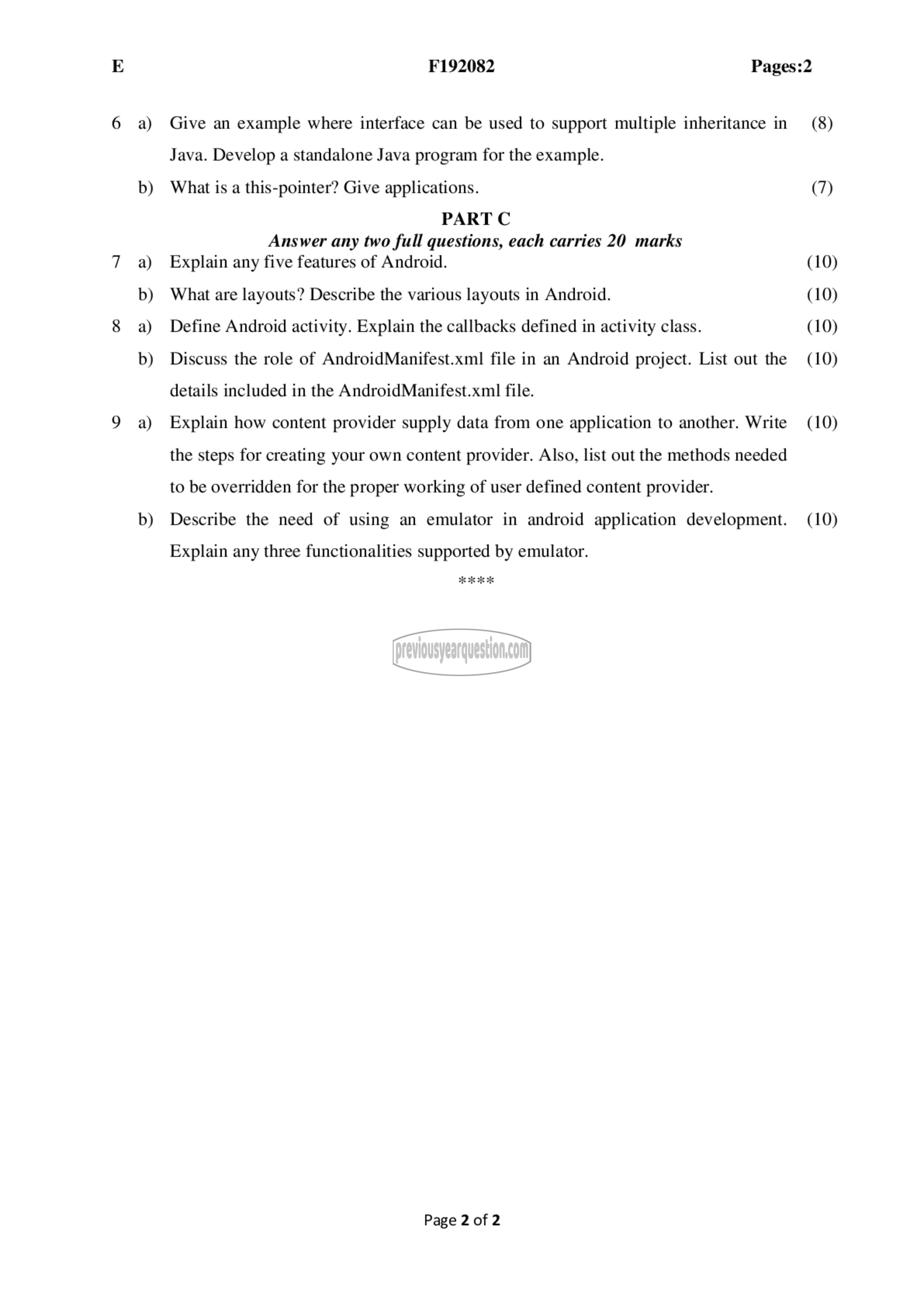 Question Paper - Object Oriented Programming-2