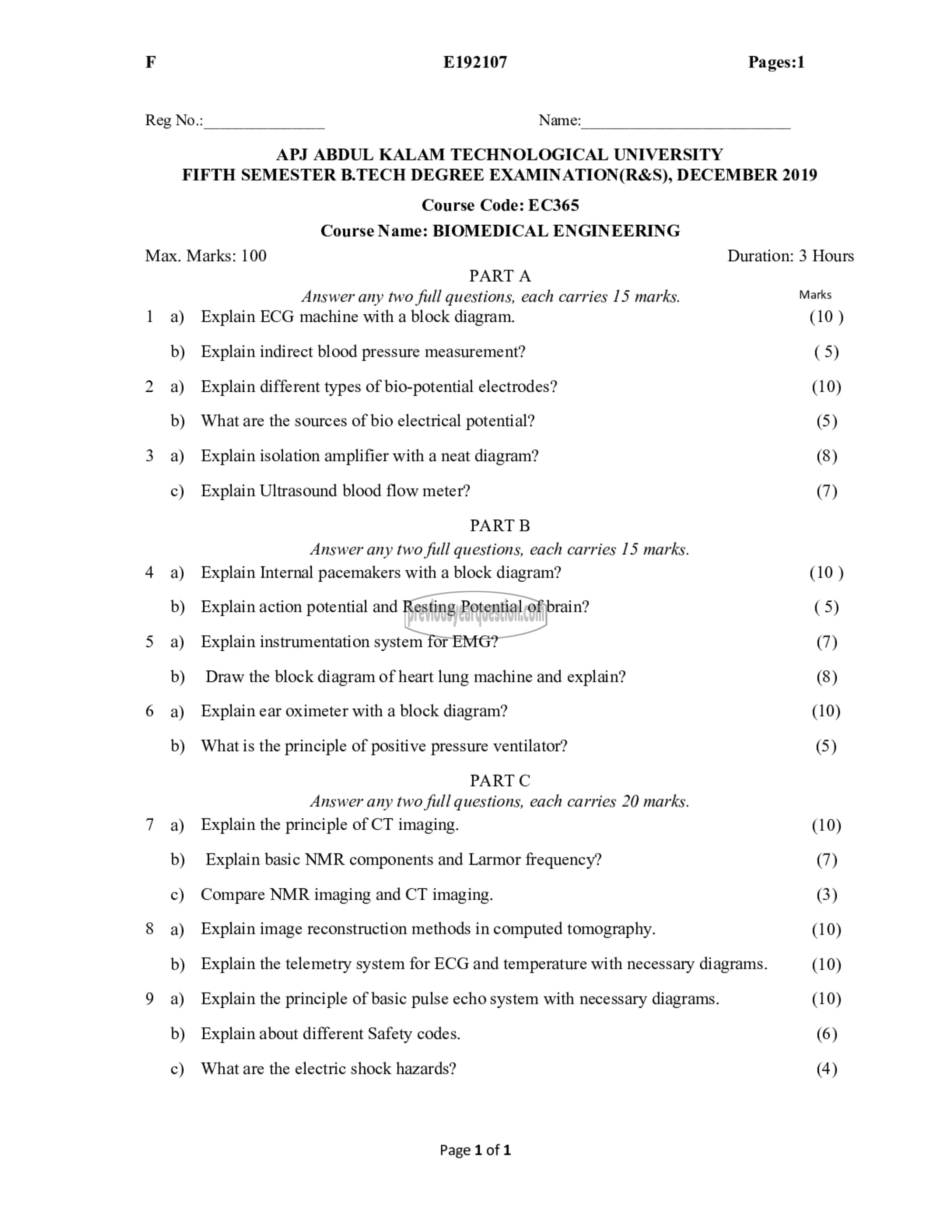 Question Paper - Biomedical Engineering-1