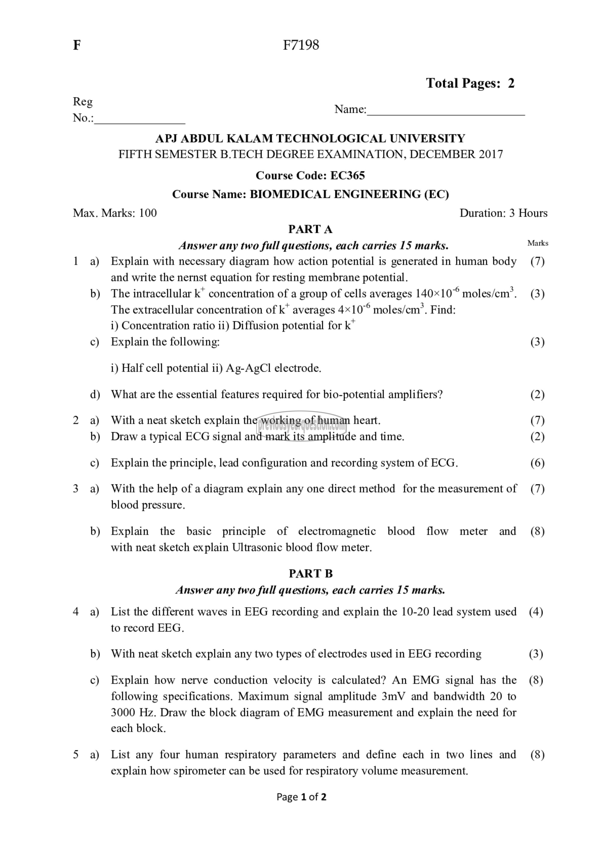 Question Paper - Biomedical Engineering-1