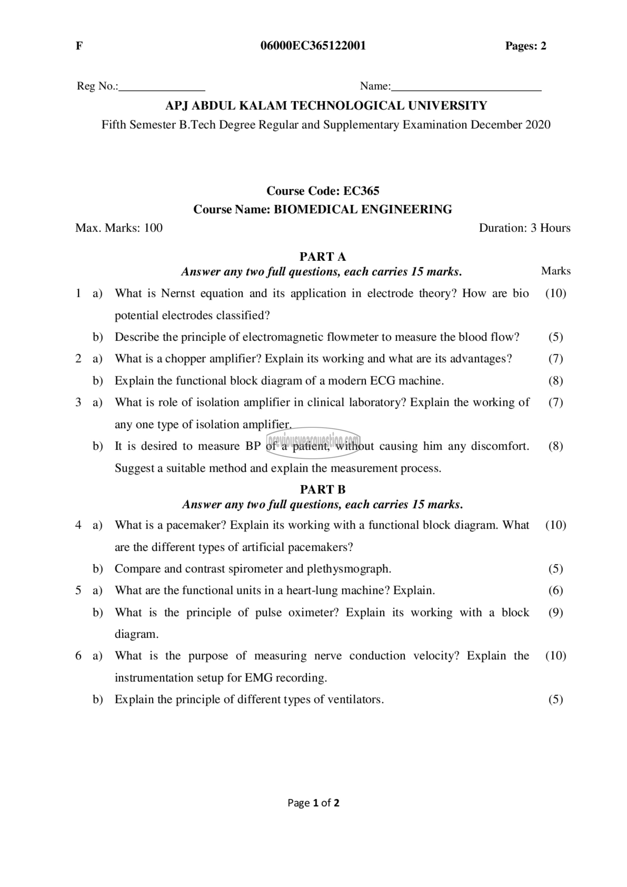 Question Paper - Biomedical Engineering-1