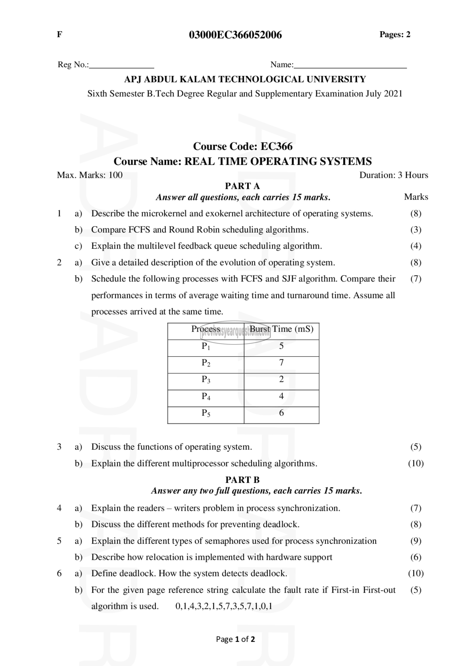 Question Paper - Real Time Operating Systems-1