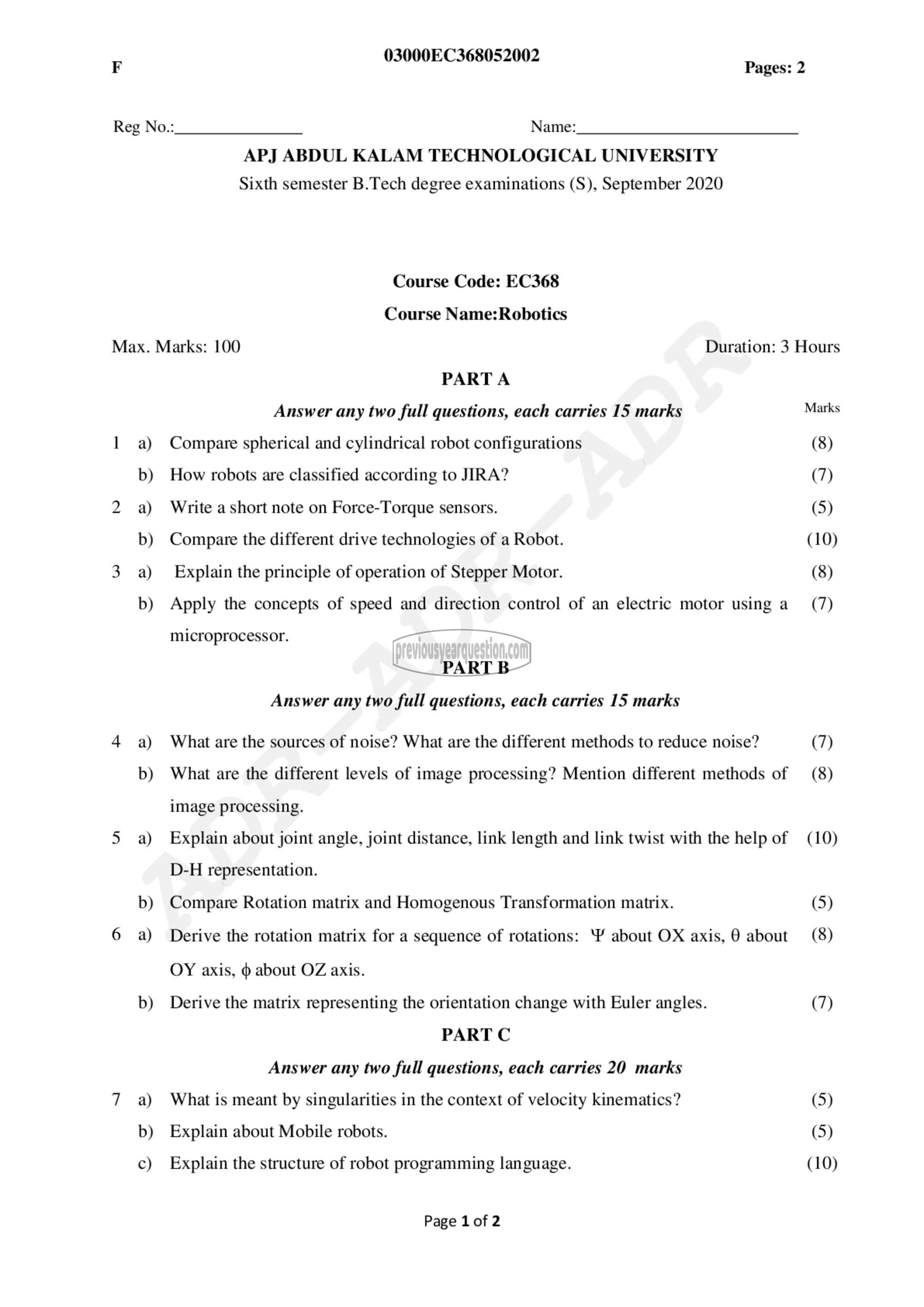 Question Paper - Robotics-1