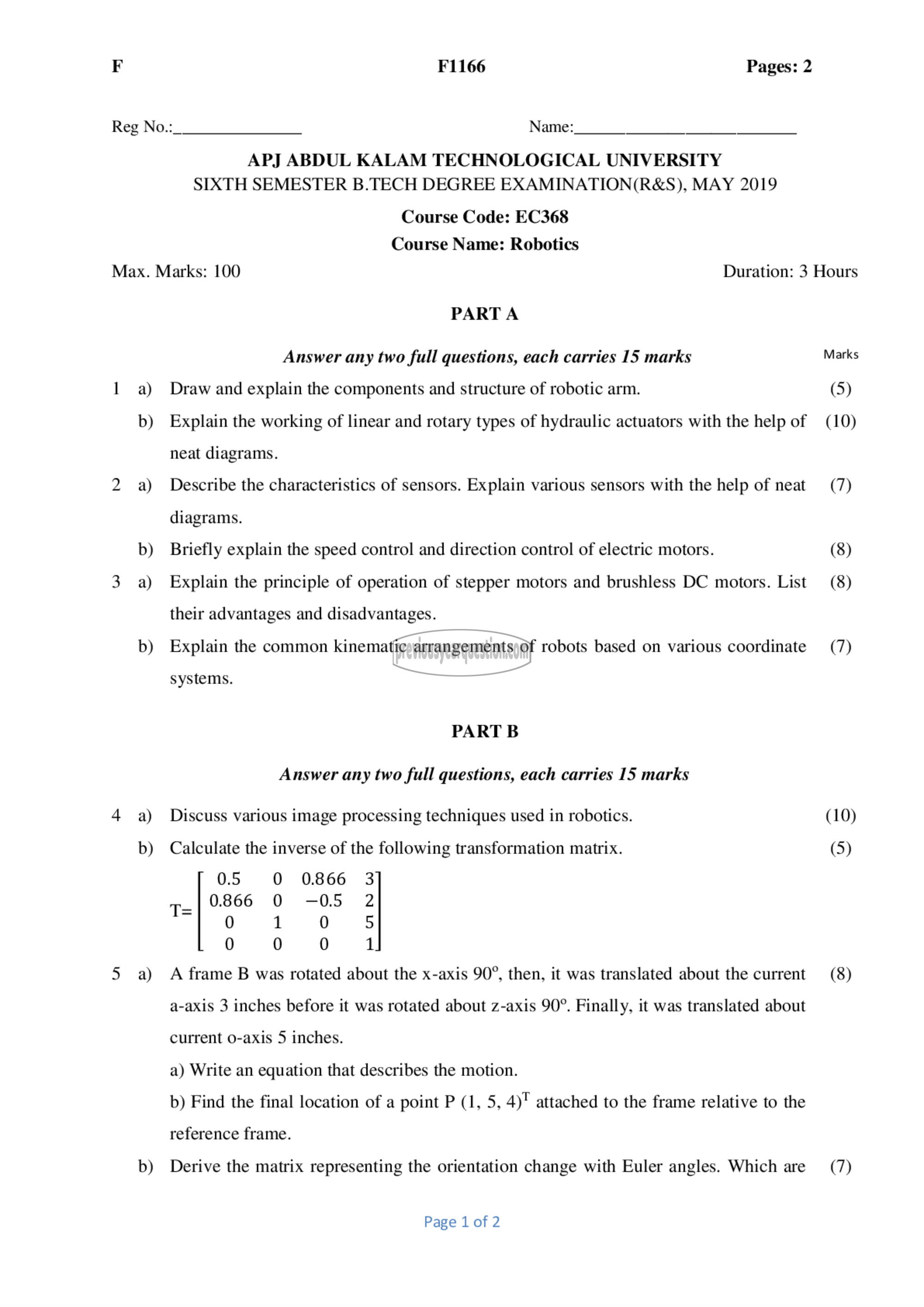 Question Paper - Robotics-1