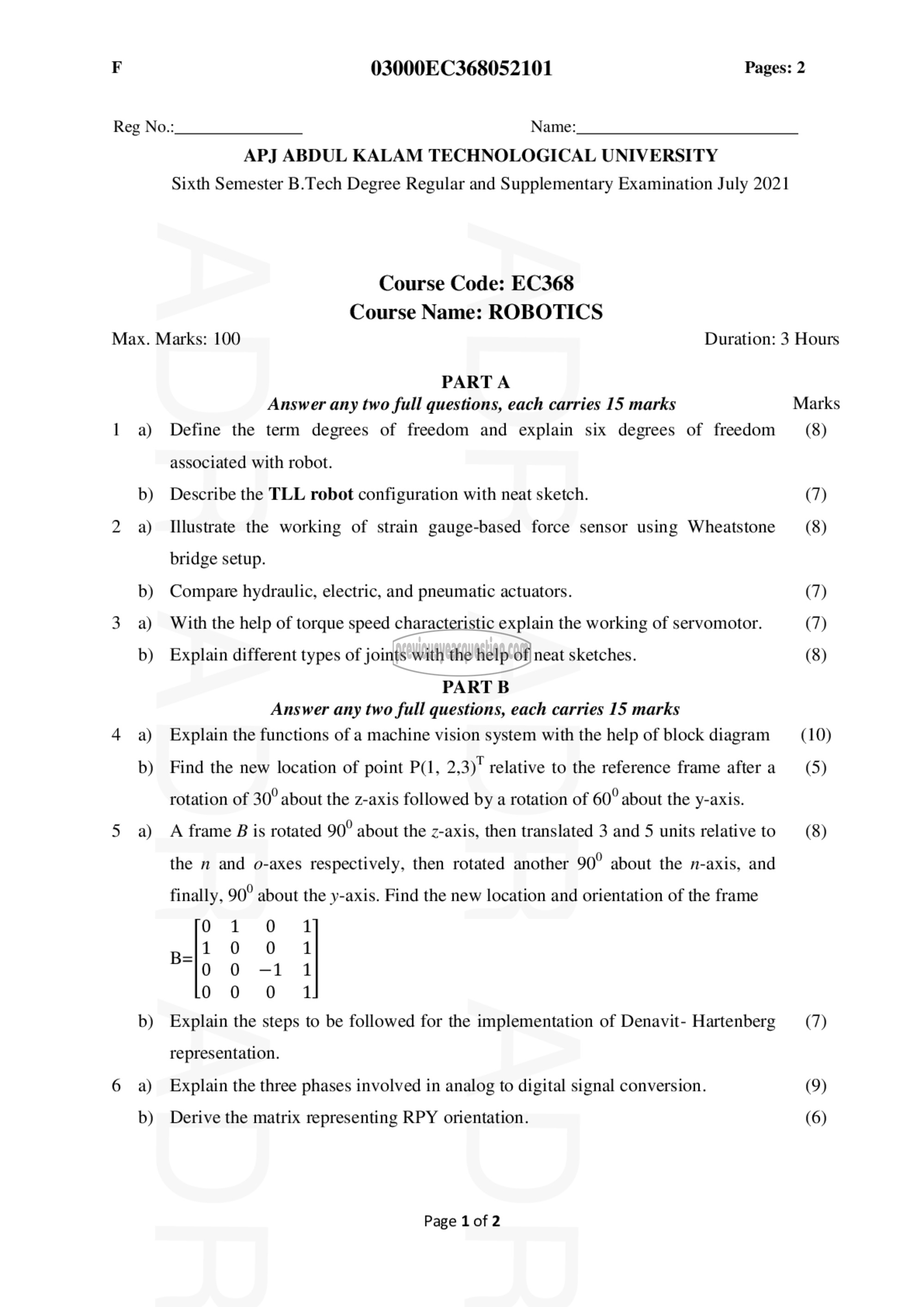 Question Paper - Robotics-1