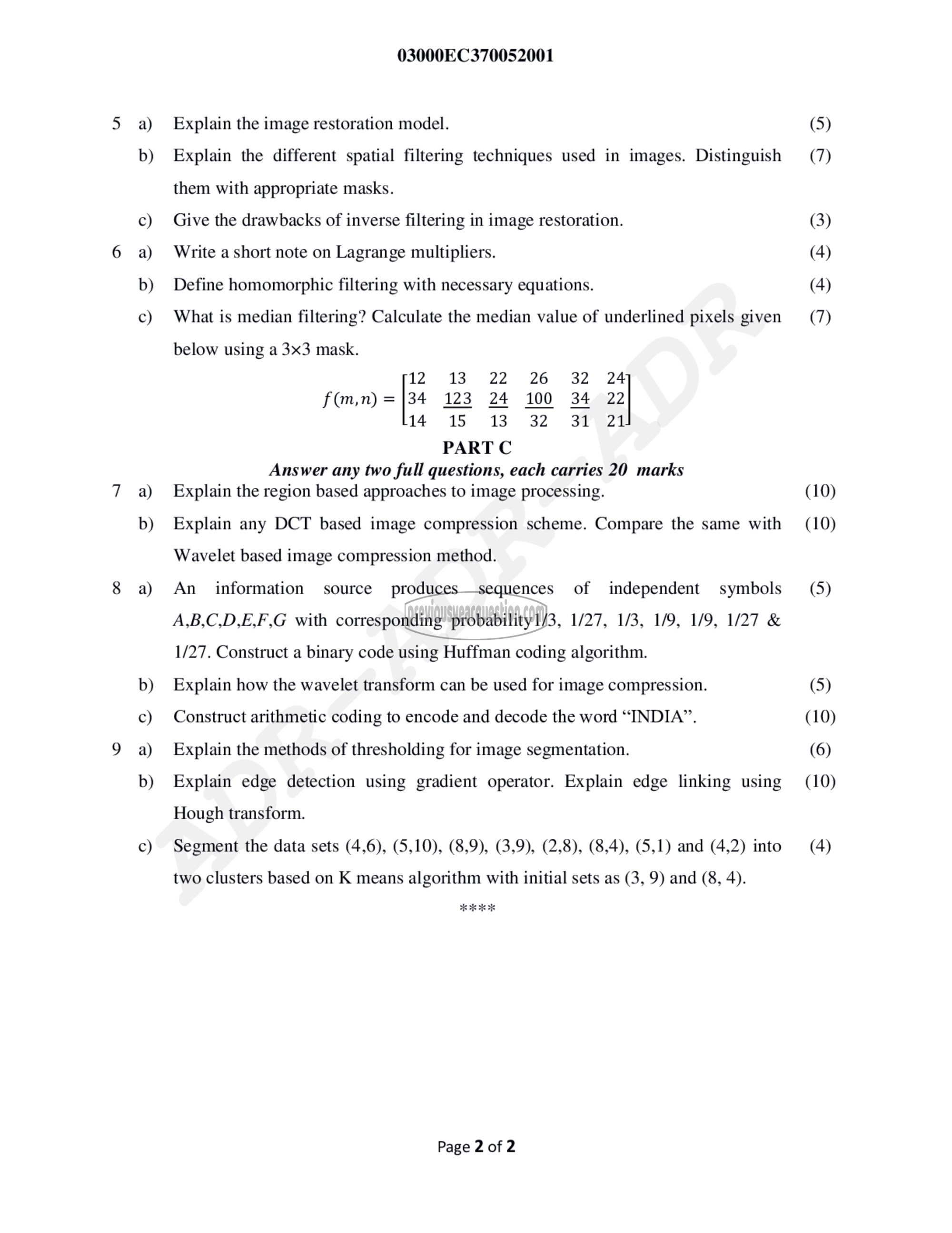 Question Paper - Digital Image Processing-2