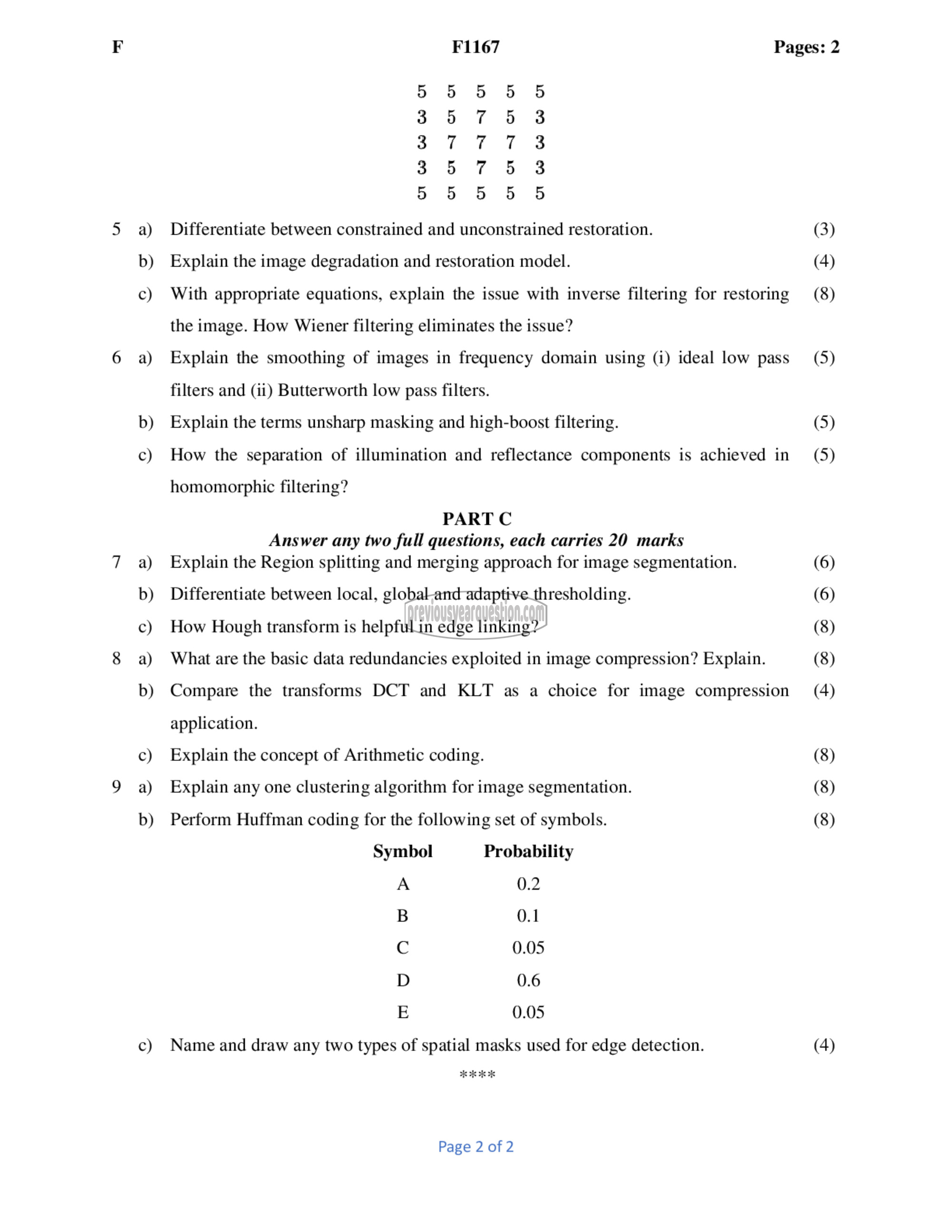 Question Paper - Digital Image Processing-2