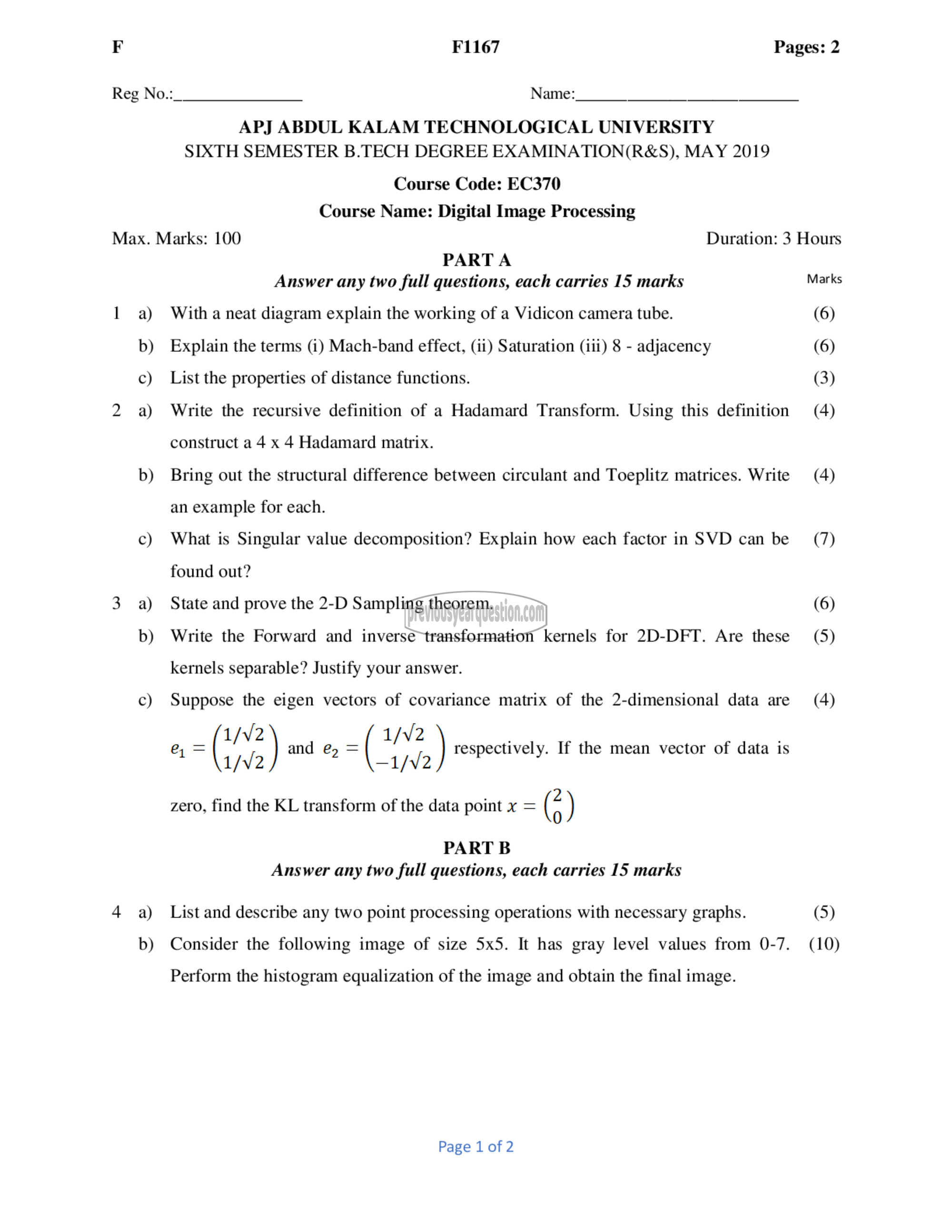 Question Paper - Digital Image Processing-1