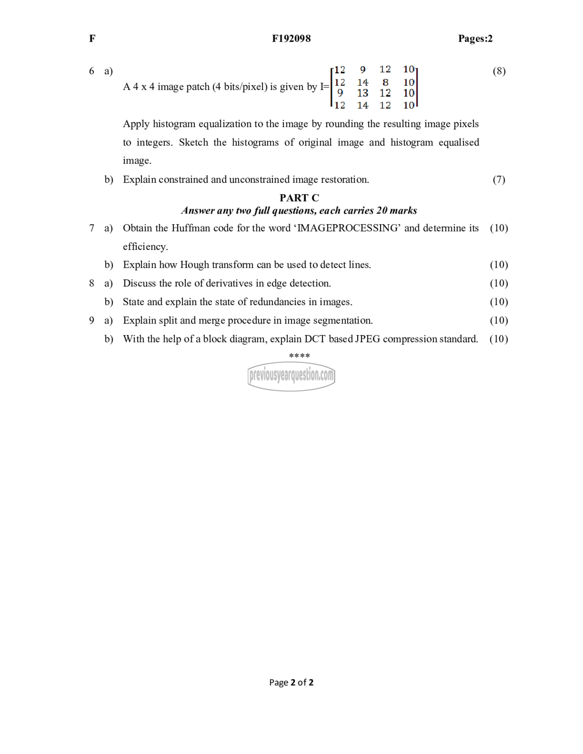 Question Paper - Digital Image Processing-2