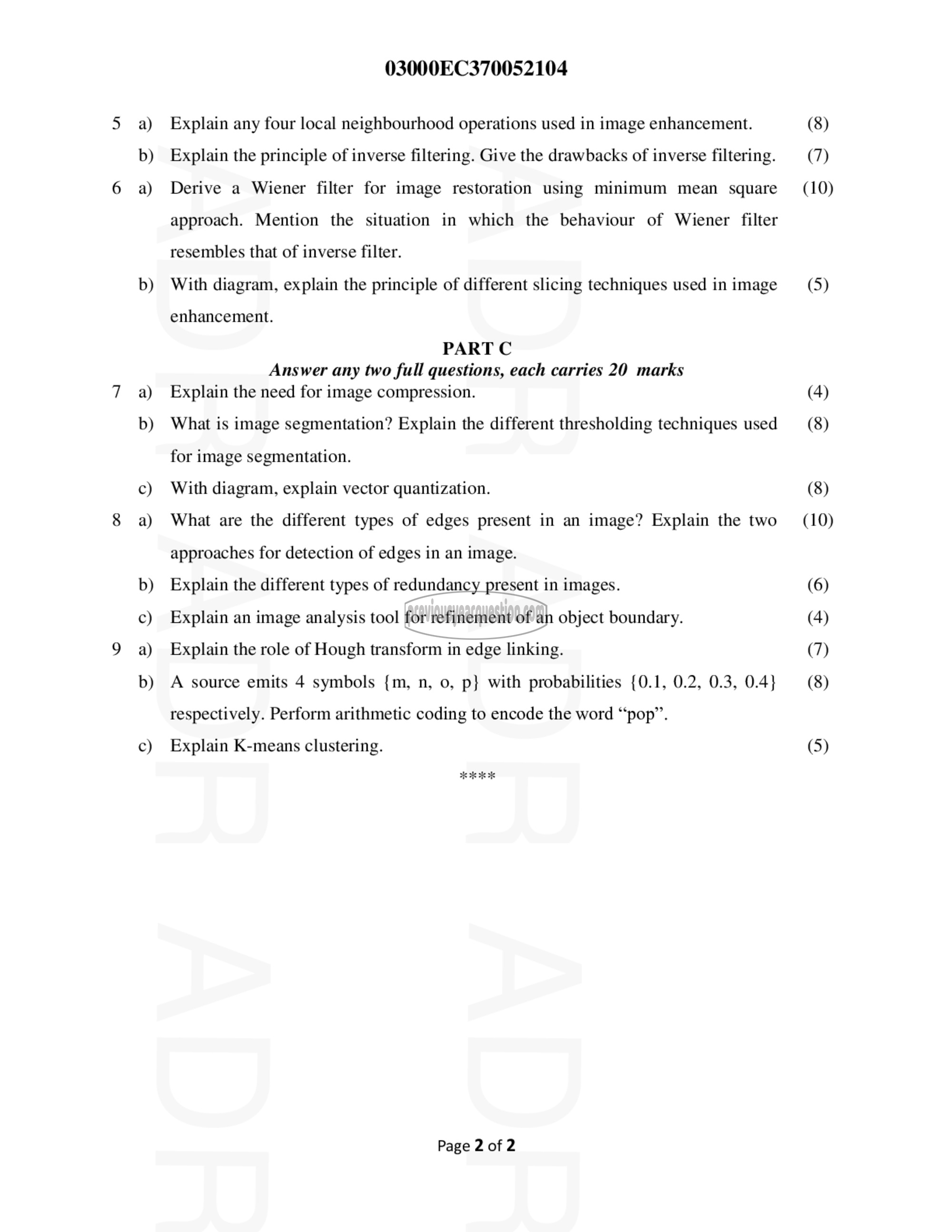 Question Paper - Digital Image Processing-2