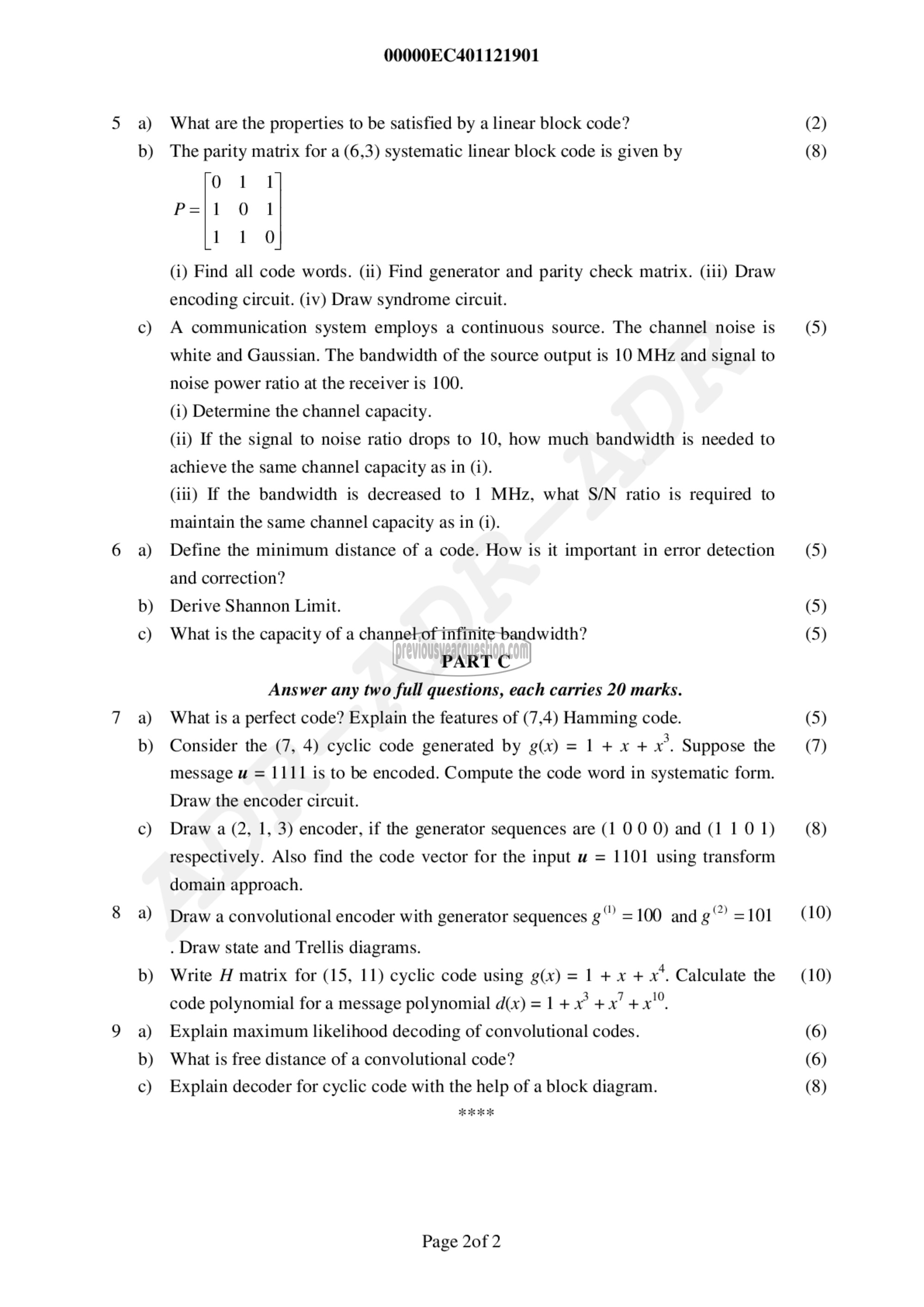 Question Paper - Information Theory & Coding-2