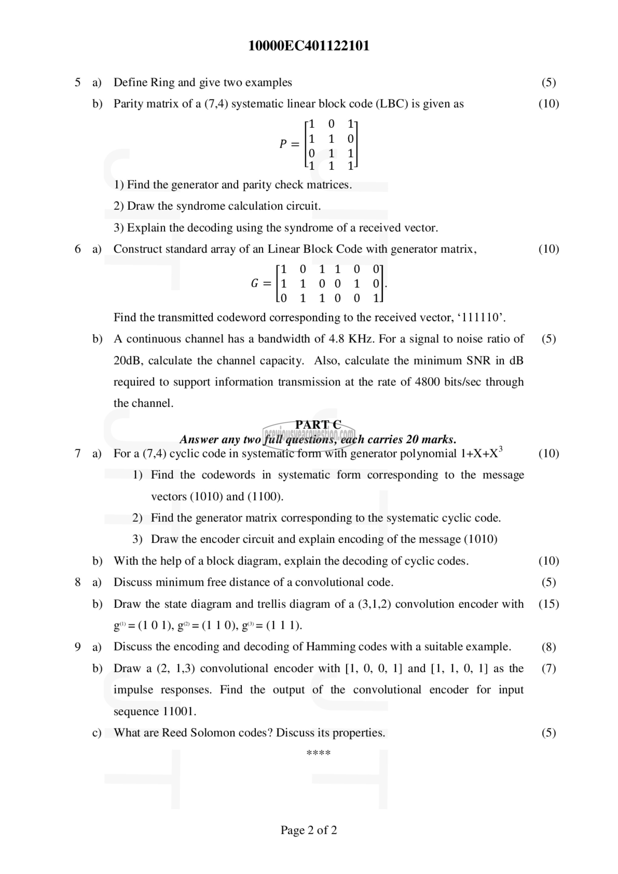 Question Paper - Information Theory & Coding-2