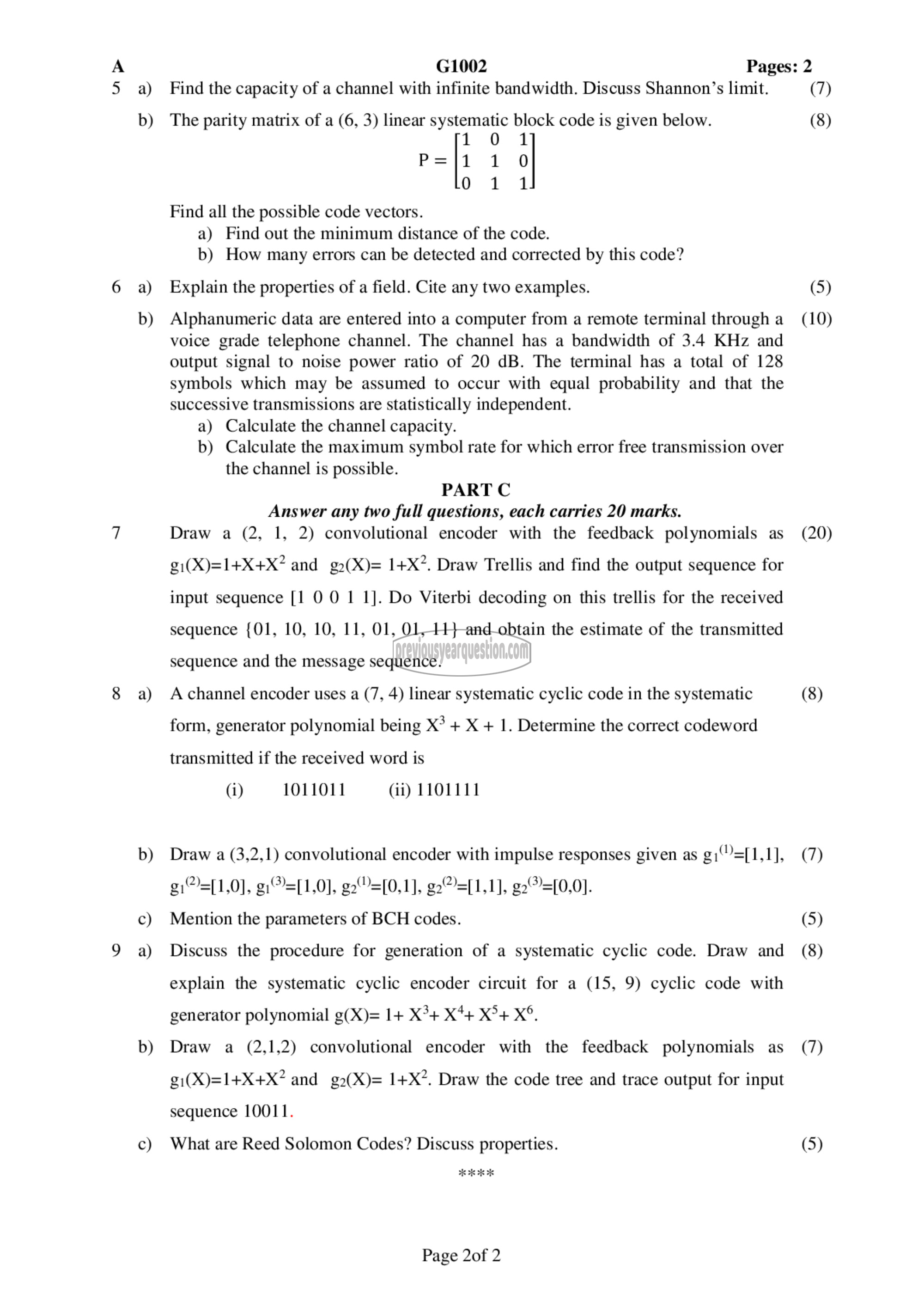 Question Paper - Information Theory & Coding-2