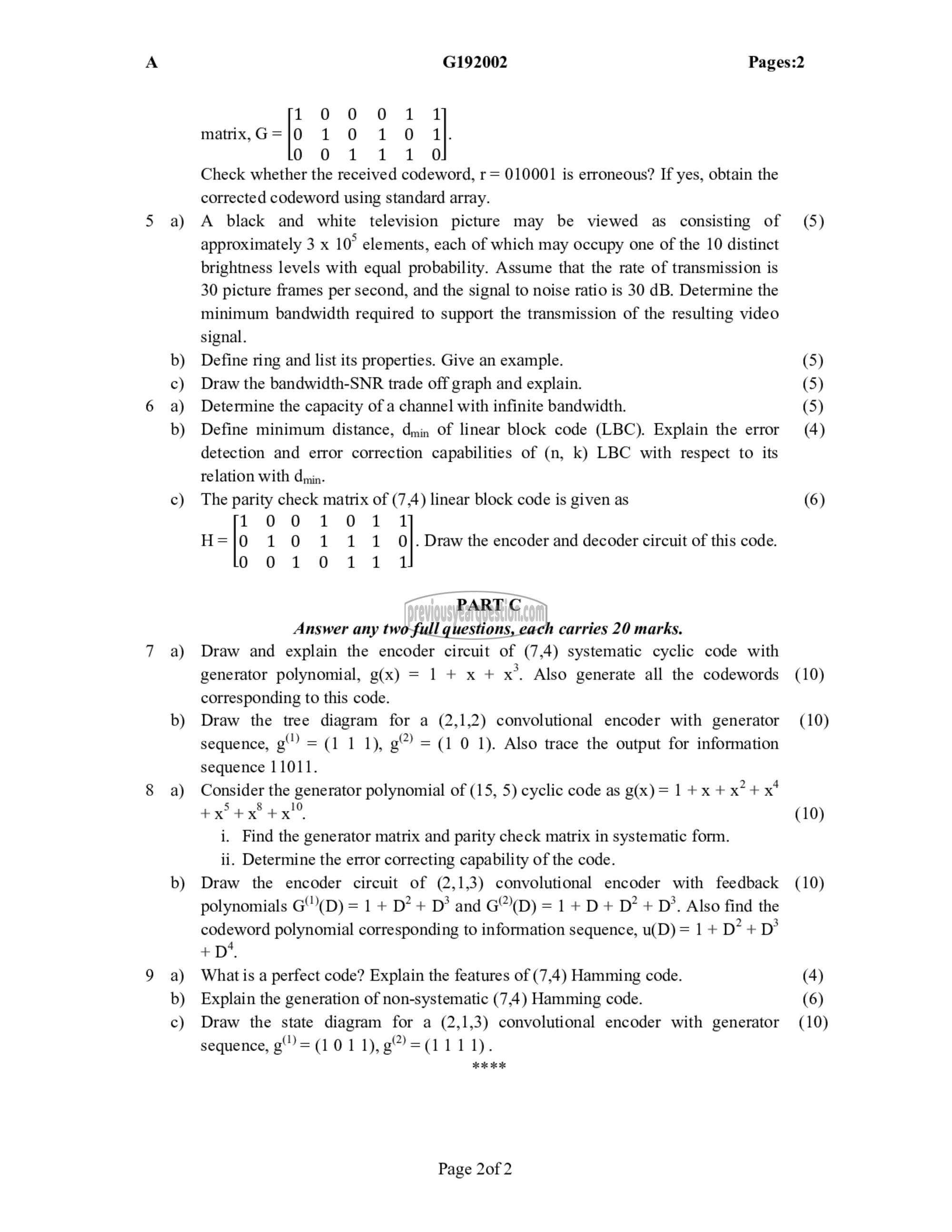 Question Paper - Information Theory & Coding-2