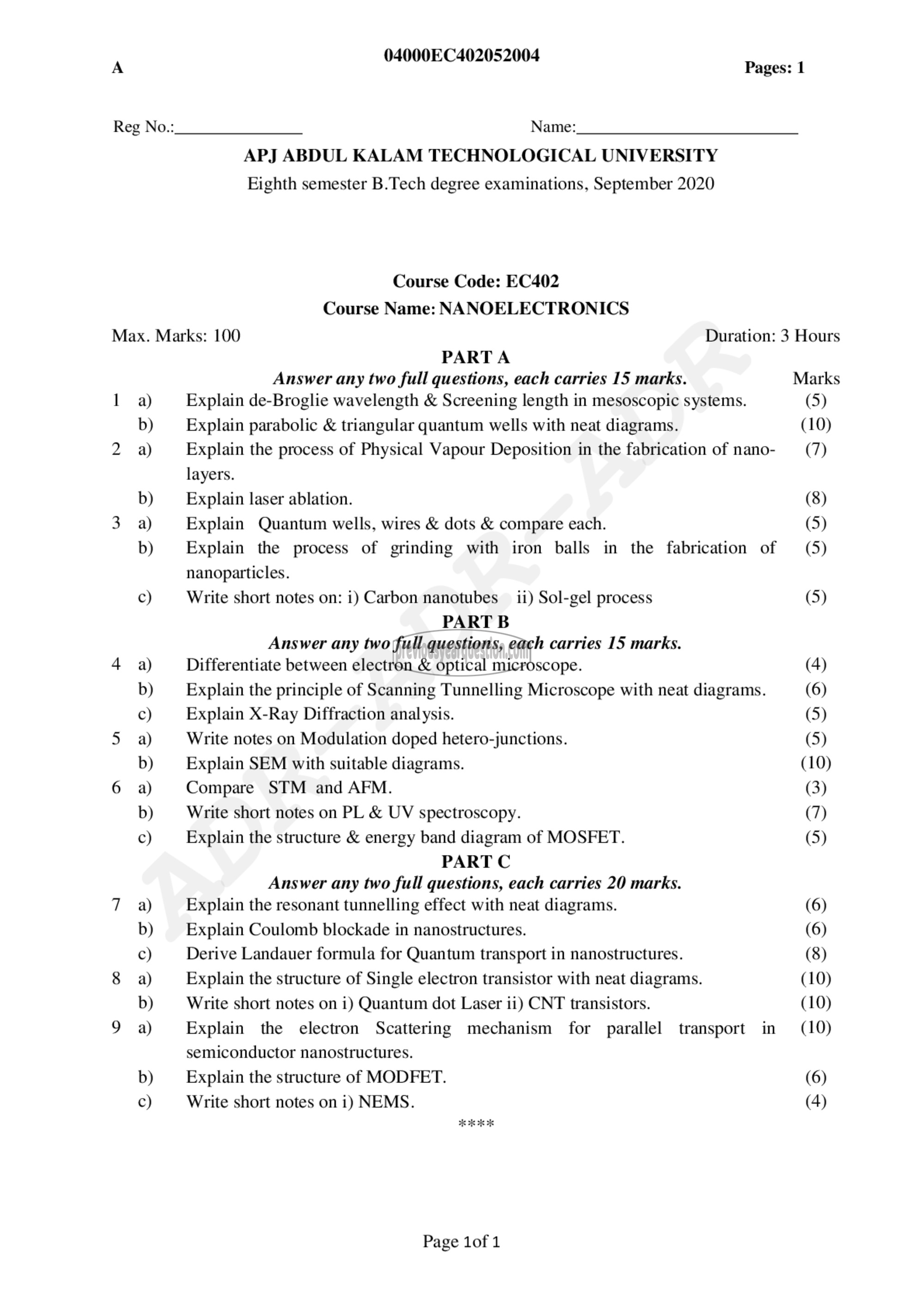 Question Paper - Nano electronics-1