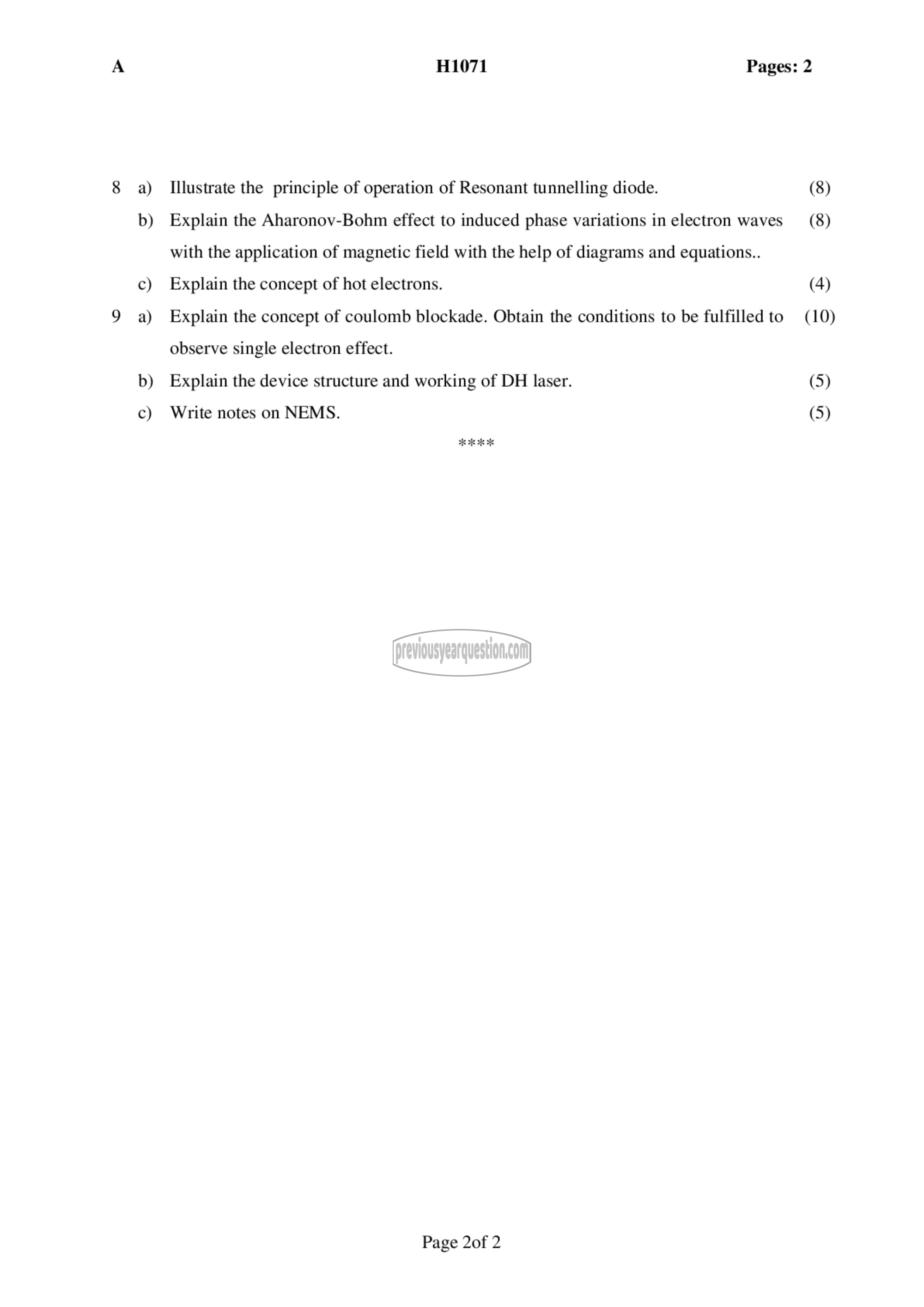 Question Paper - Nano electronics-2