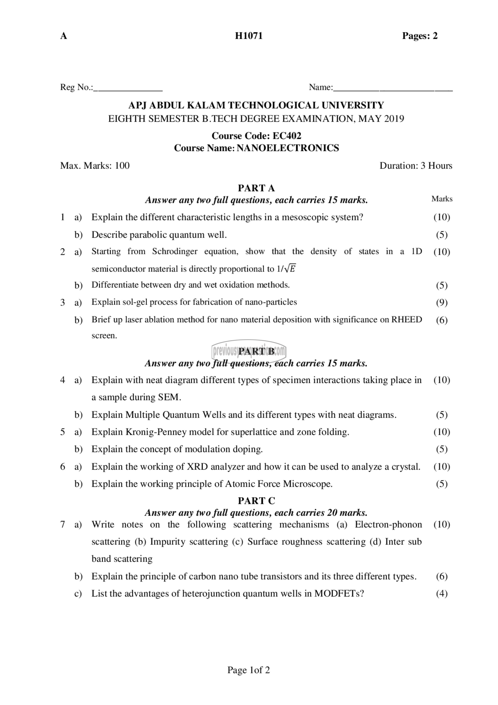 Question Paper - Nano electronics-1