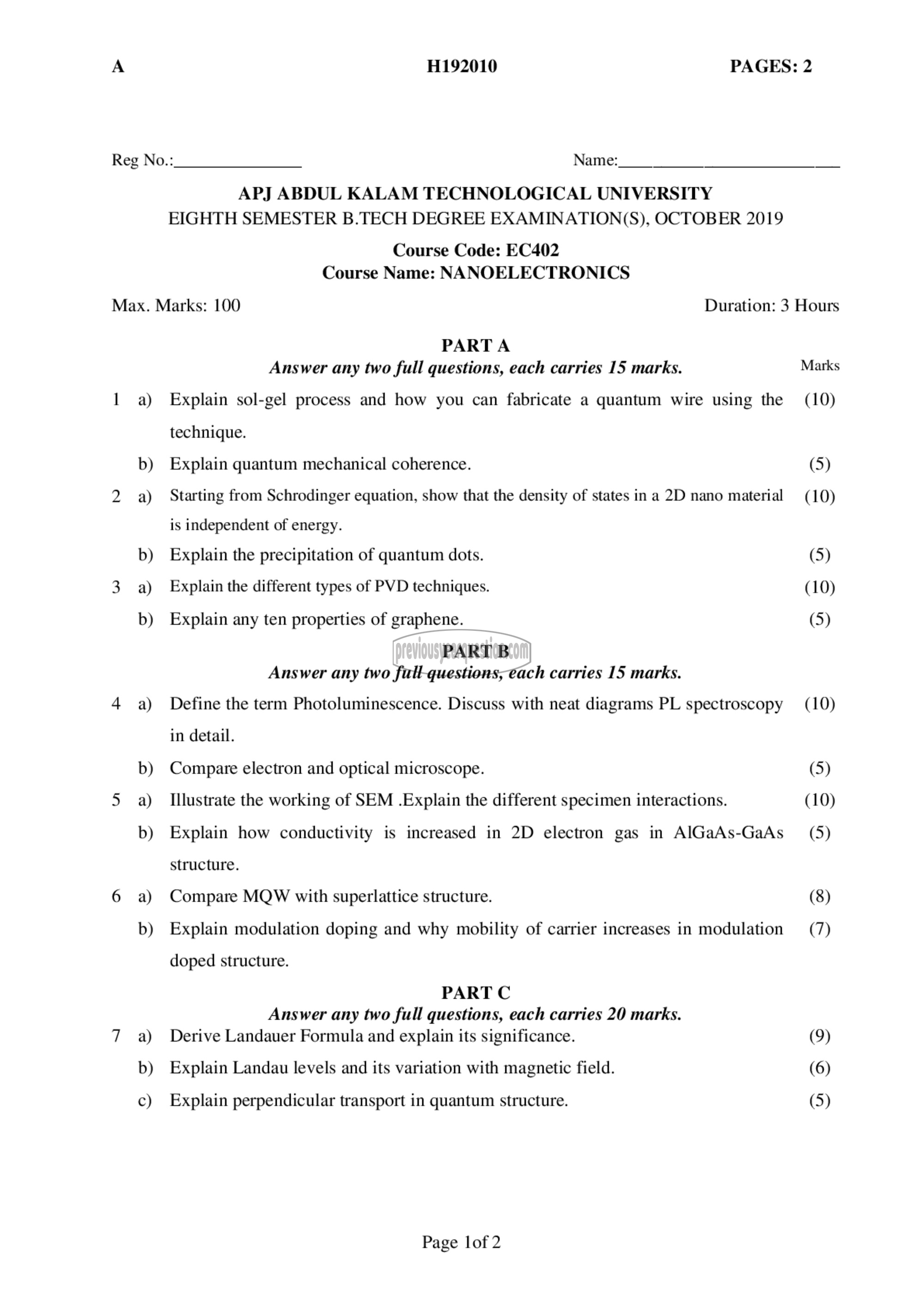 Question Paper - Nano electronics-1