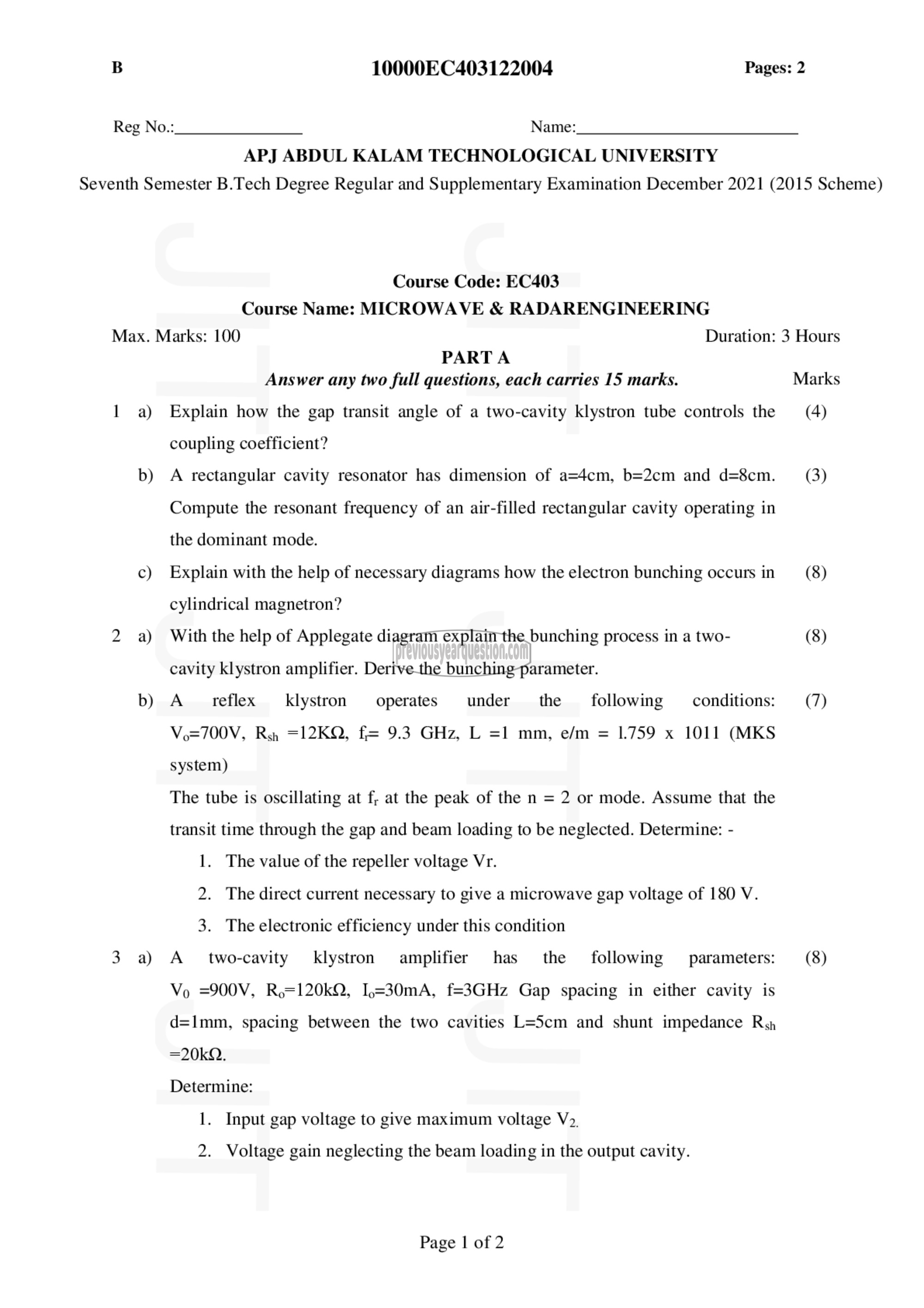 Question Paper - Microwave & Radar Engg-1