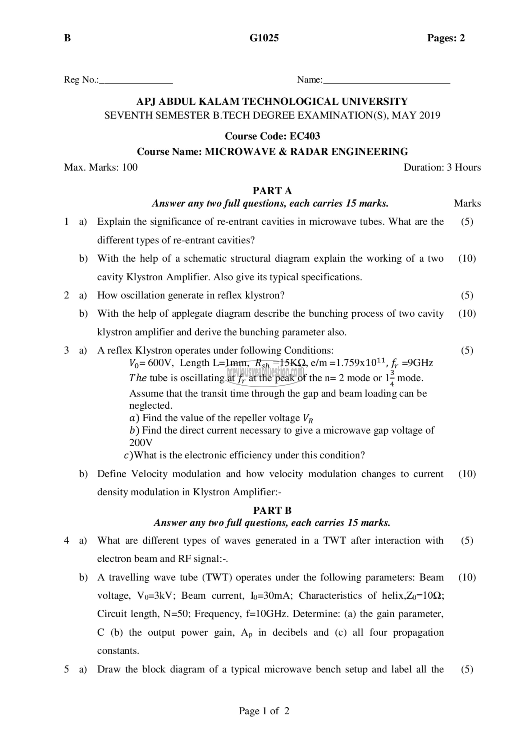 Question Paper - Microwave & Radar Engg-1