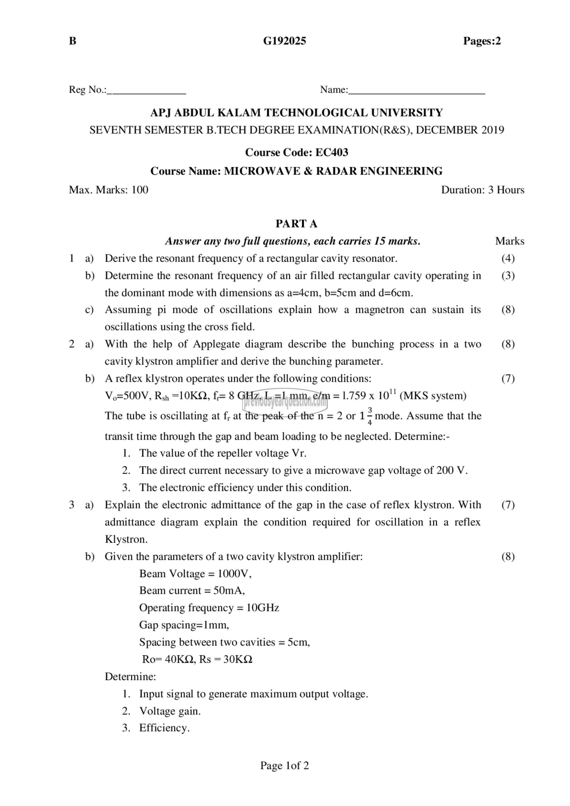 Question Paper - Microwave & Radar Engg-1