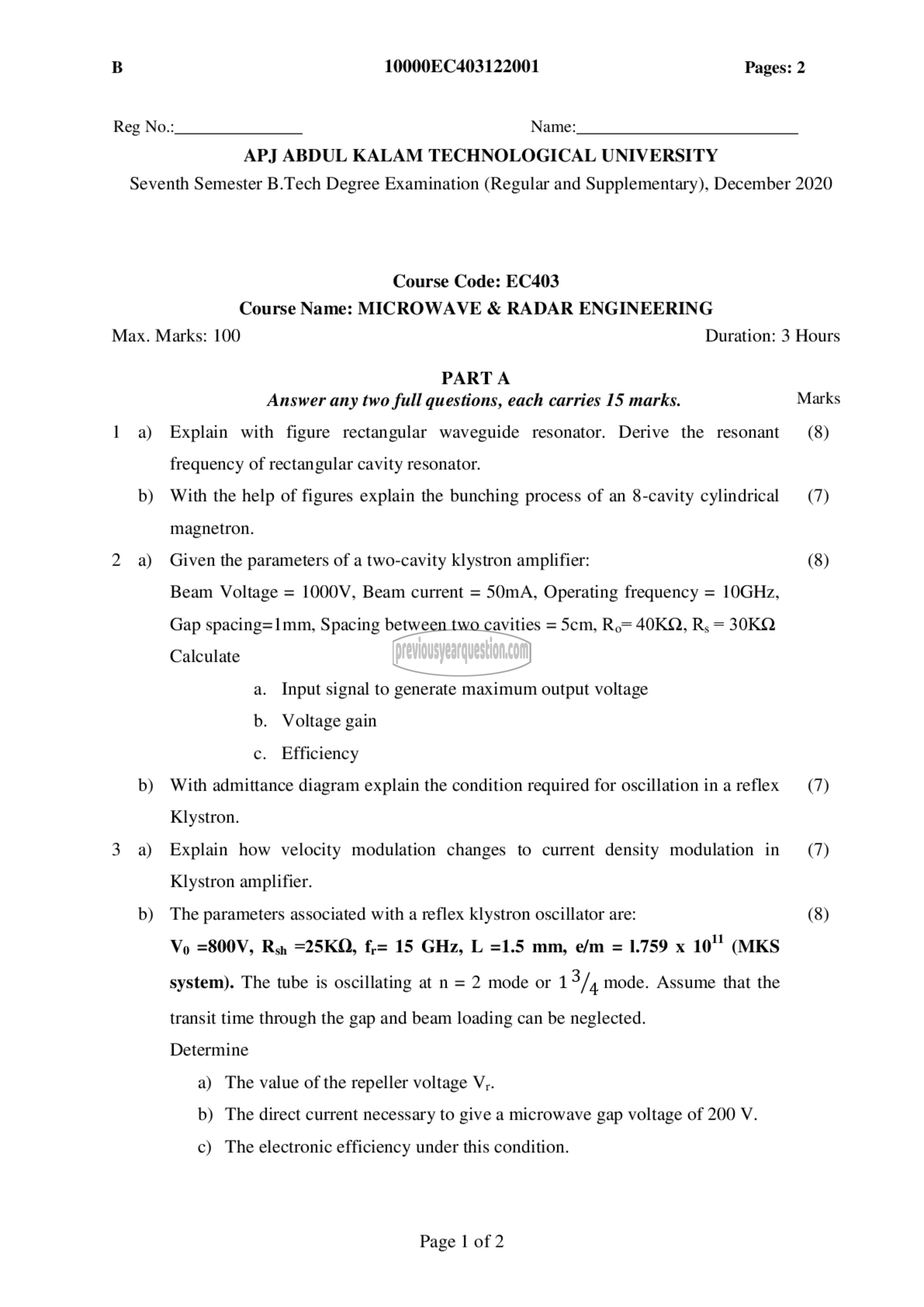 Question Paper - Microwave & Radar Engg-1