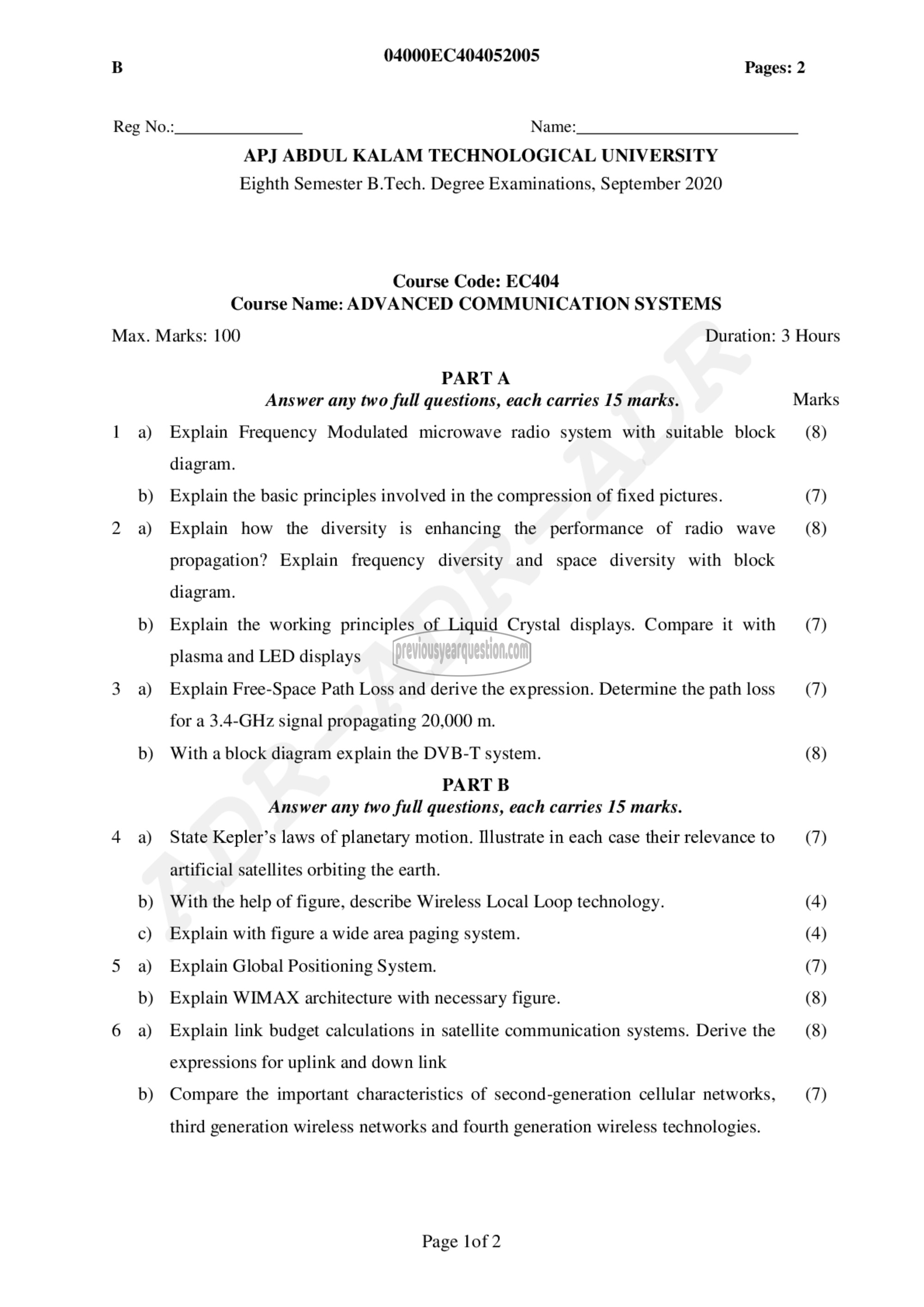 Question Paper - Advanced Communication Systems-1