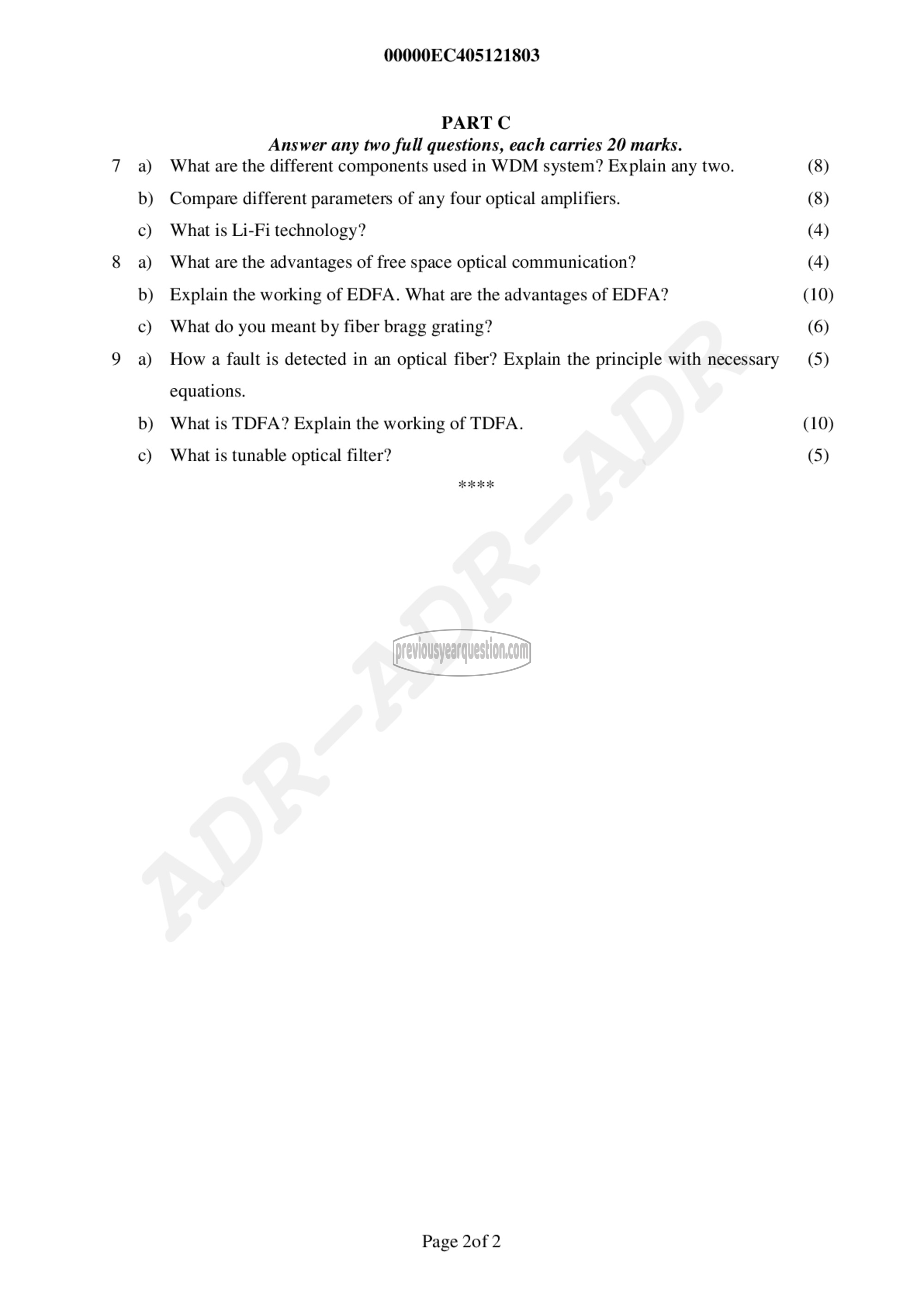 Question Paper - Optical Communication-2