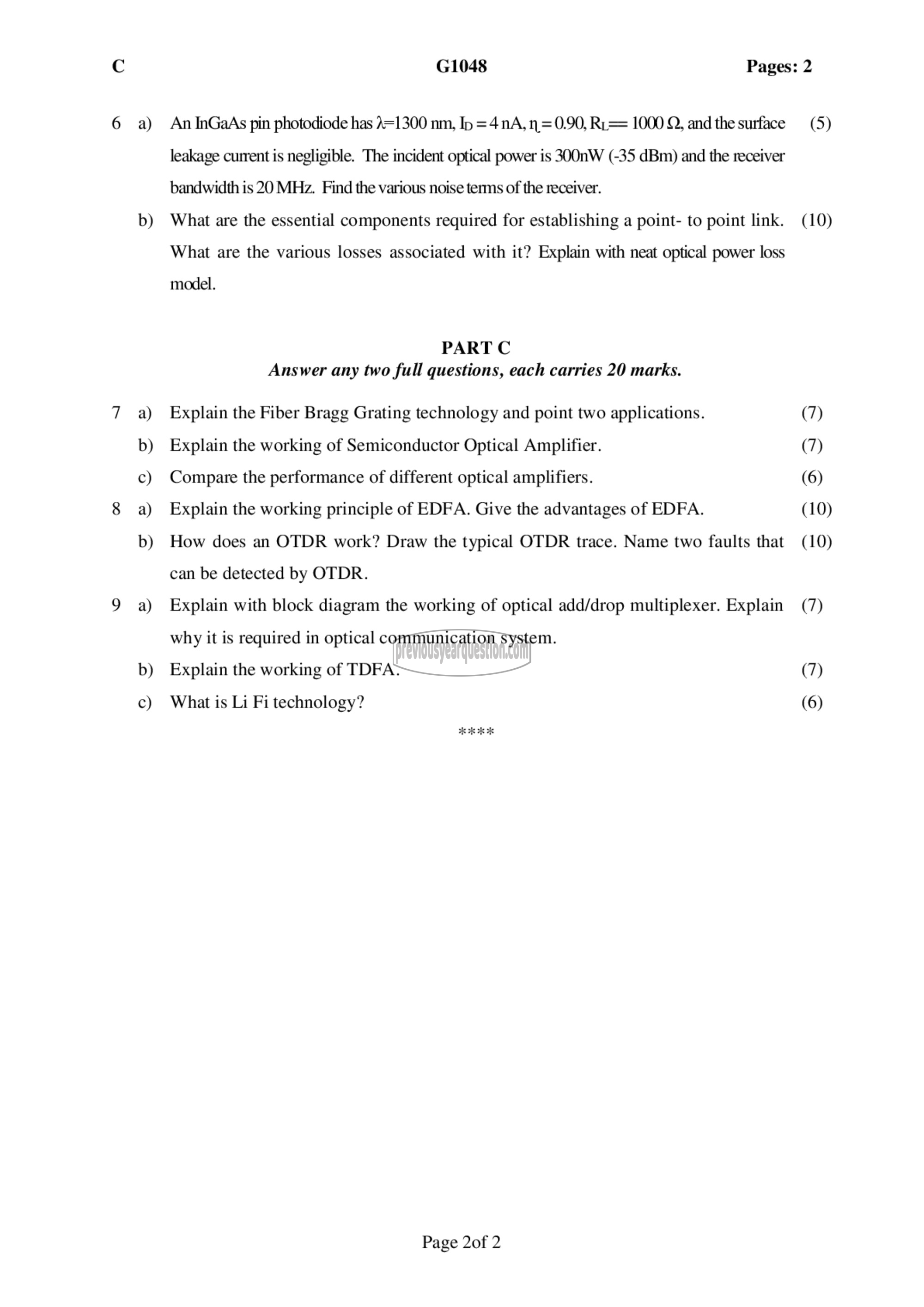 Question Paper - Optical Communication-2