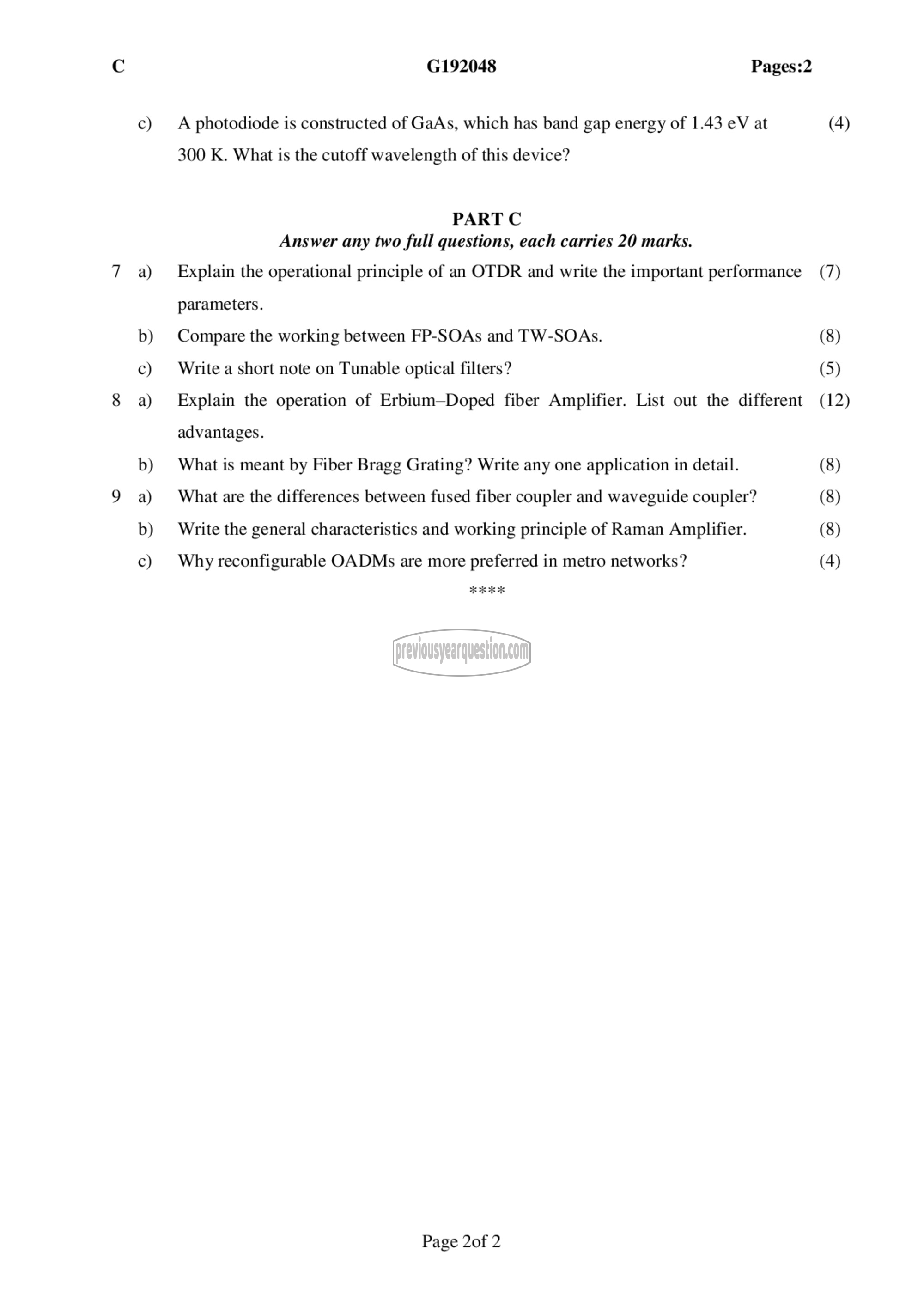 Question Paper - Optical Communication-2